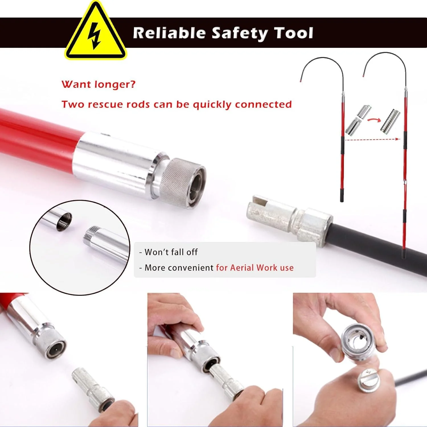 قلاب نجات ولتاژ بالا با میله، قلاب های نجات عایق جداشدنی برای برق گرفتگی اضطراری، میله نجات ایمنی برق
