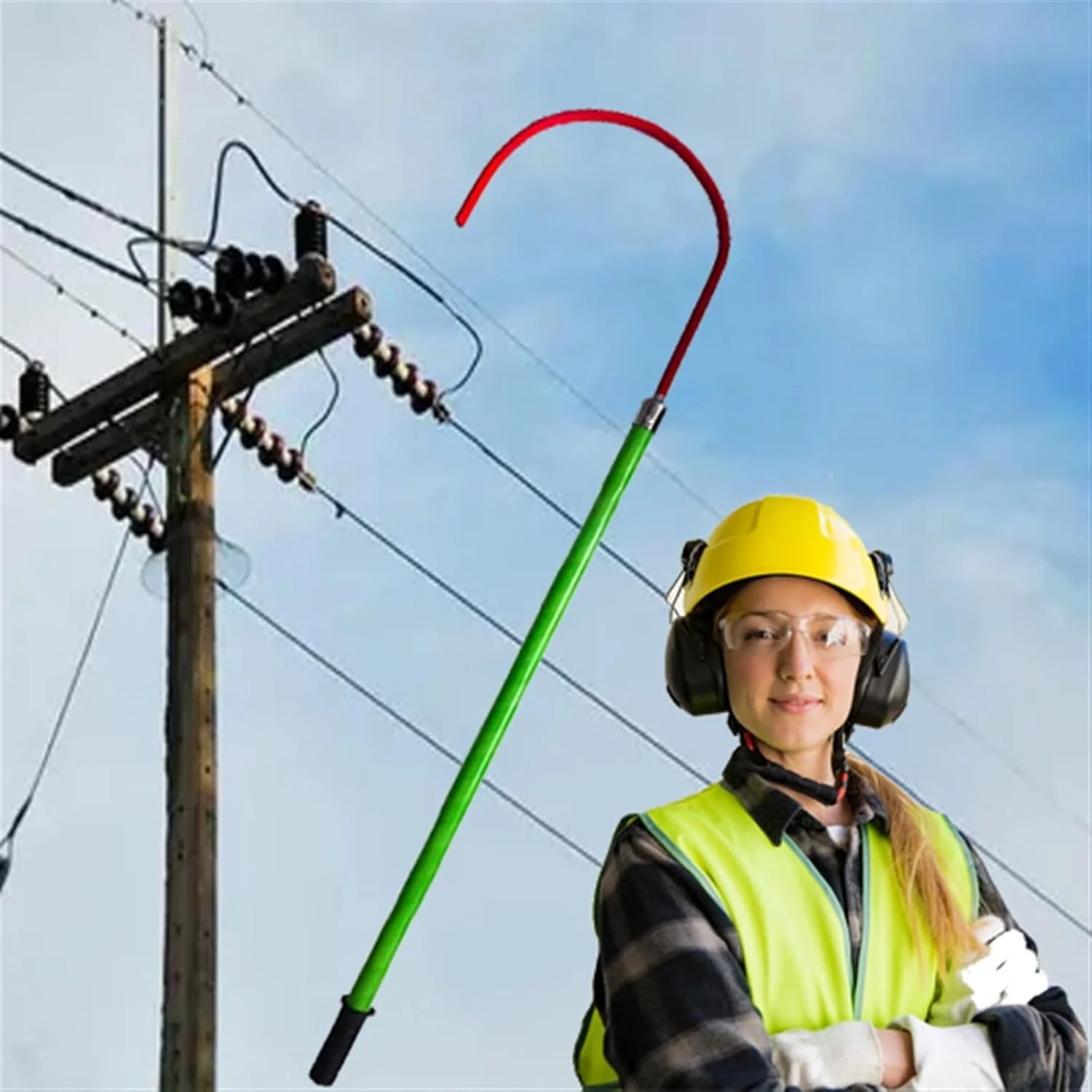 قلاب نجات عایق ولتاژ بالا - قلاب ایمنی الکتریکی جداشدنی با دسته ضد لغزش برای مراقبت اضطراری نیروگاه (زرد 2 متر)