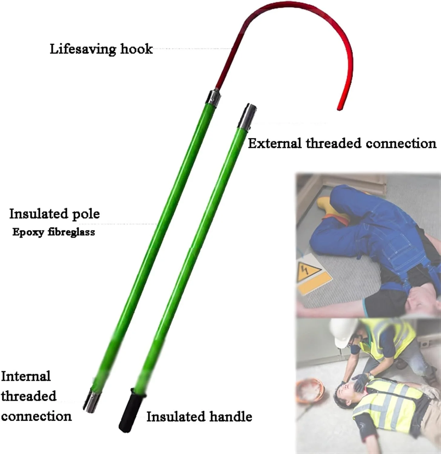 قلاب نجات عایق ولتاژ بالا - قلاب ایمنی الکتریکی جداشدنی با دسته ضد لغزش برای مراقبت اضطراری نیروگاه (زرد 2 متر)