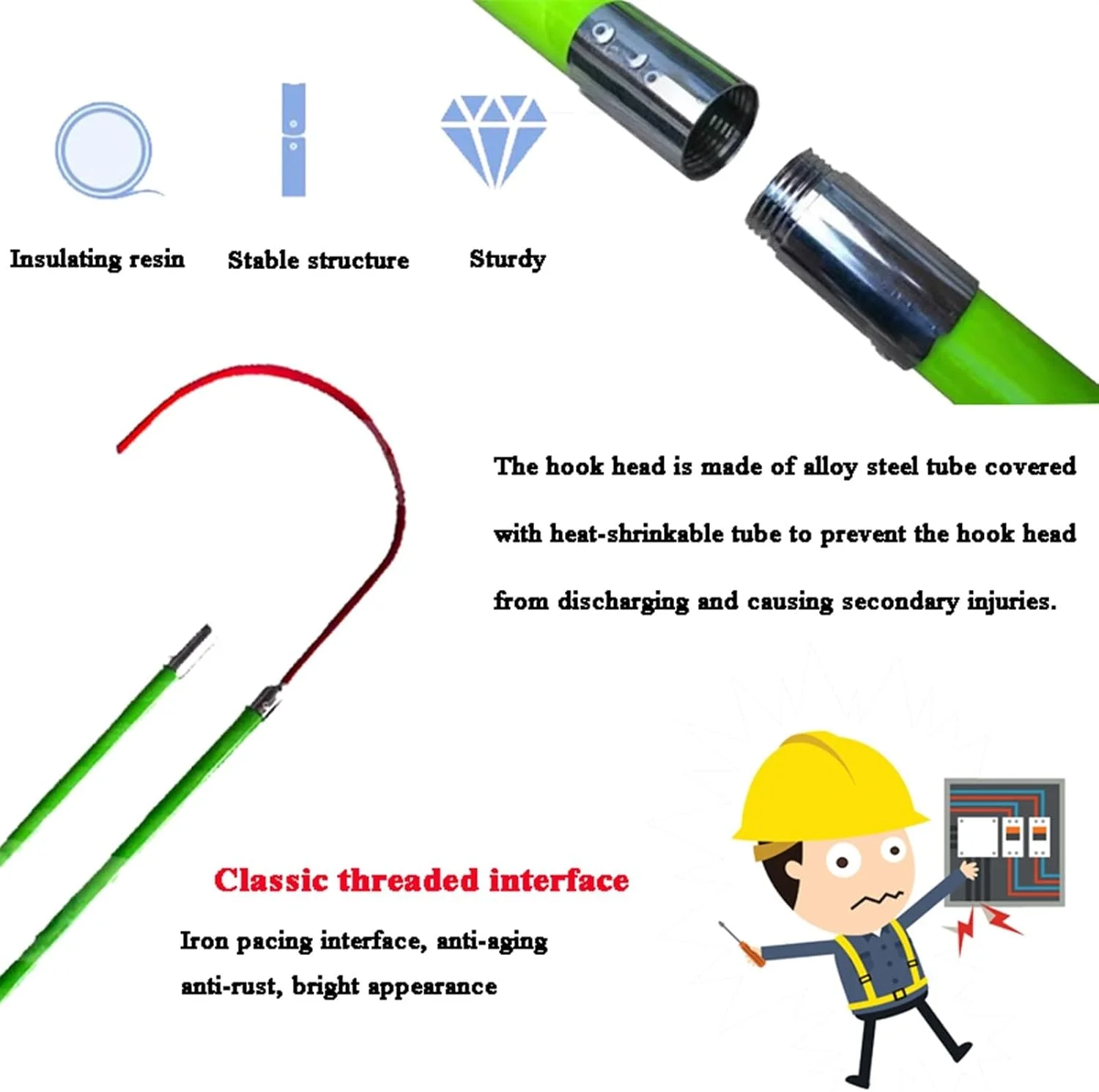 قلاب نجات عایق ولتاژ بالا - قلاب ایمنی الکتریکی جداشدنی با دسته ضد لغزش برای مراقبت اضطراری نیروگاه (زرد 2 متر)