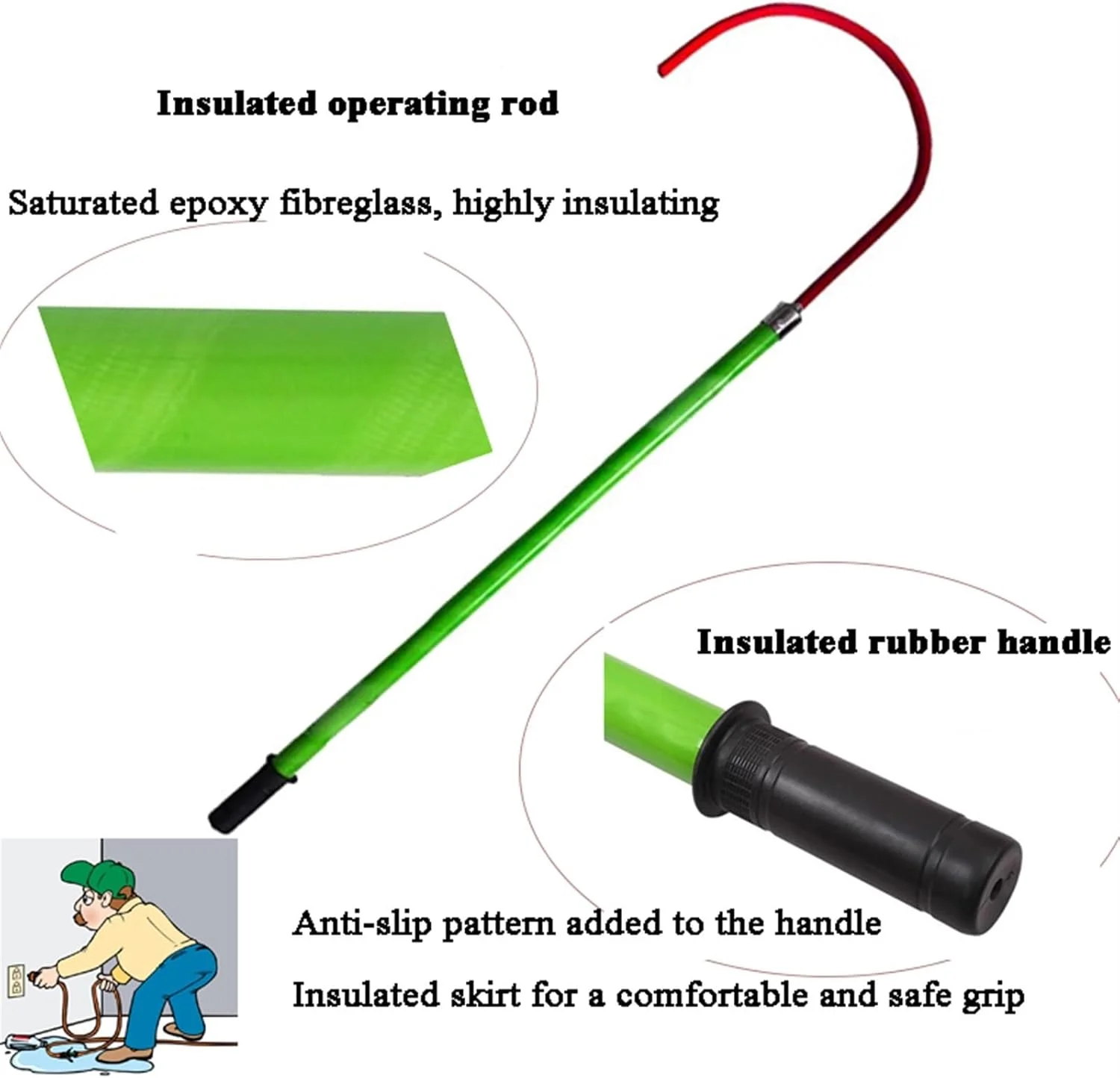 قلاب نجات عایق ولتاژ بالا - قلاب ایمنی الکتریکی جداشدنی با دسته ضد لغزش برای مراقبت اضطراری نیروگاه (زرد 2 متر)