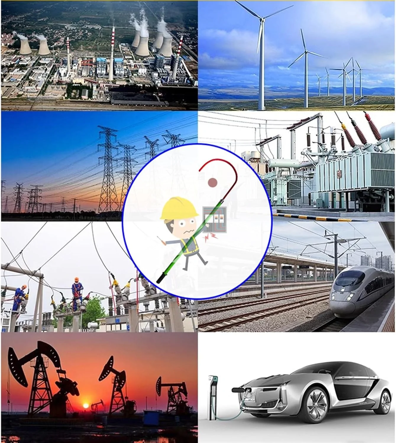 قلاب نجات عایق ولتاژ بالا - قلاب ایمنی الکتریکی جداشدنی با دسته ضد لغزش برای مراقبت اضطراری نیروگاه (زرد 2 متر)