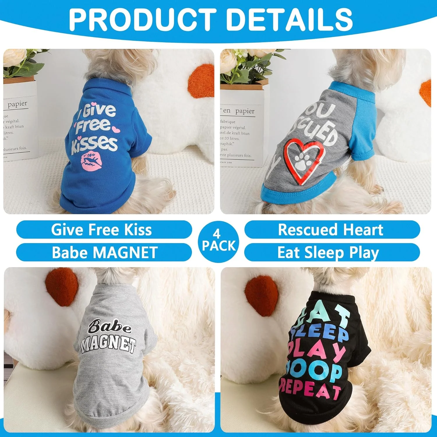 لباس سگ توله سگ Yikeyo برای سگ های کوچک پسرانه پیراهن تابستانی برای چیواوا یورکی لباس حیوانات خانگی نر جلیقه لباس خنده دار پیراهن سگ تی شرت برای سگ های کوچک (4 عدد/عشق، بوسه های رایگان، عزیزم، خوردن خواب، بزرگ) لباس سگ توله سگ Yikeyo برای سگ های کوچک پسرانه پیراهن تابستانی برای چیواوا یورکی لباس حیوانات خانگی نر جلیقه لباس خنده دار پیراهن سگ تی شرت برای سگ های کوچک (4 عدد/عشق، بوسه های رایگان، عزیزم، خوردن خواب، بزرگ)