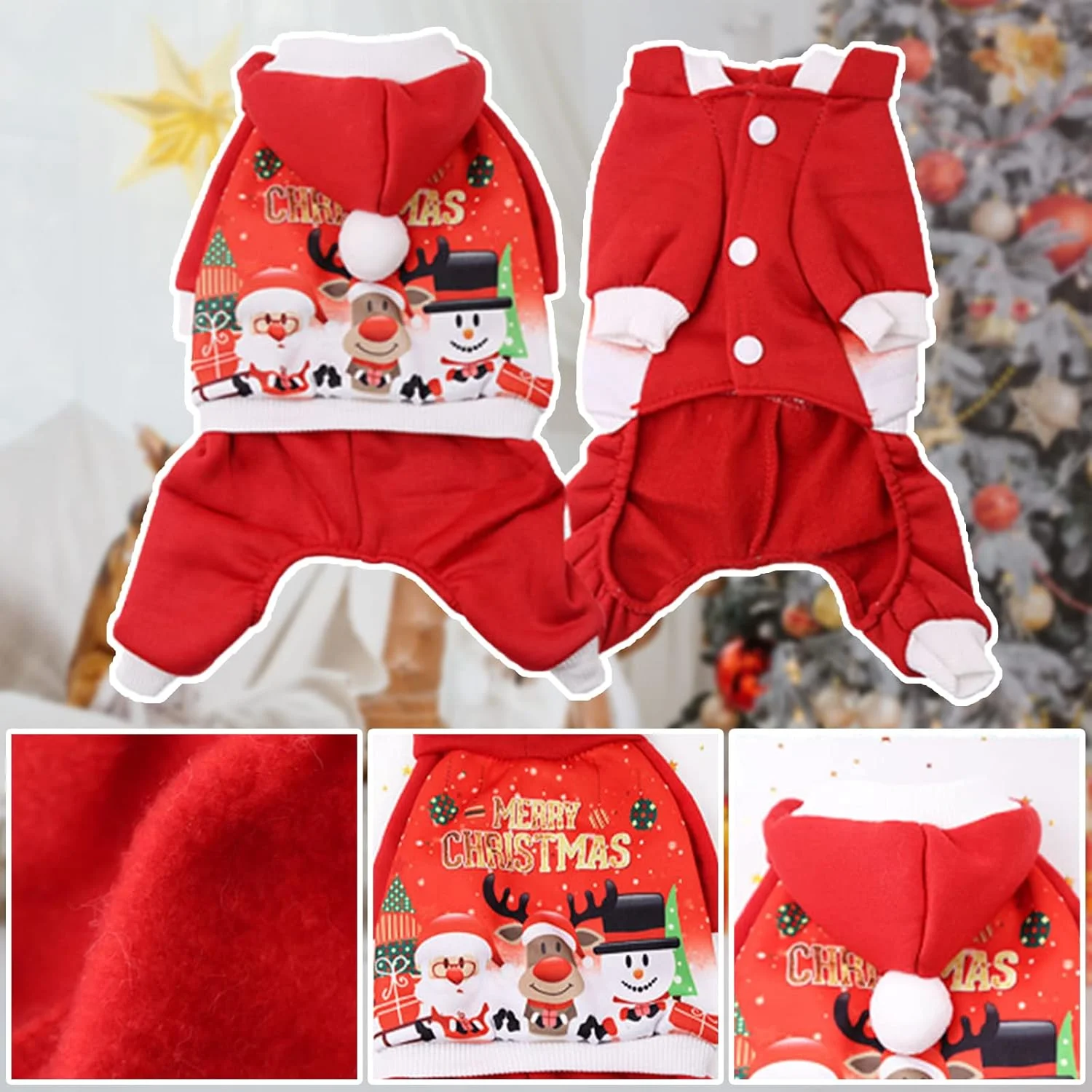 لباس کریسمس حیوانات خانگی Yanmucy، لباس کریسمس گربه، لباس کریسمس سگ، لباس بابانوئل، هودی گرم مناسب برای سگ و گربه های کوچک و متوسط (X-Large, Style-4)