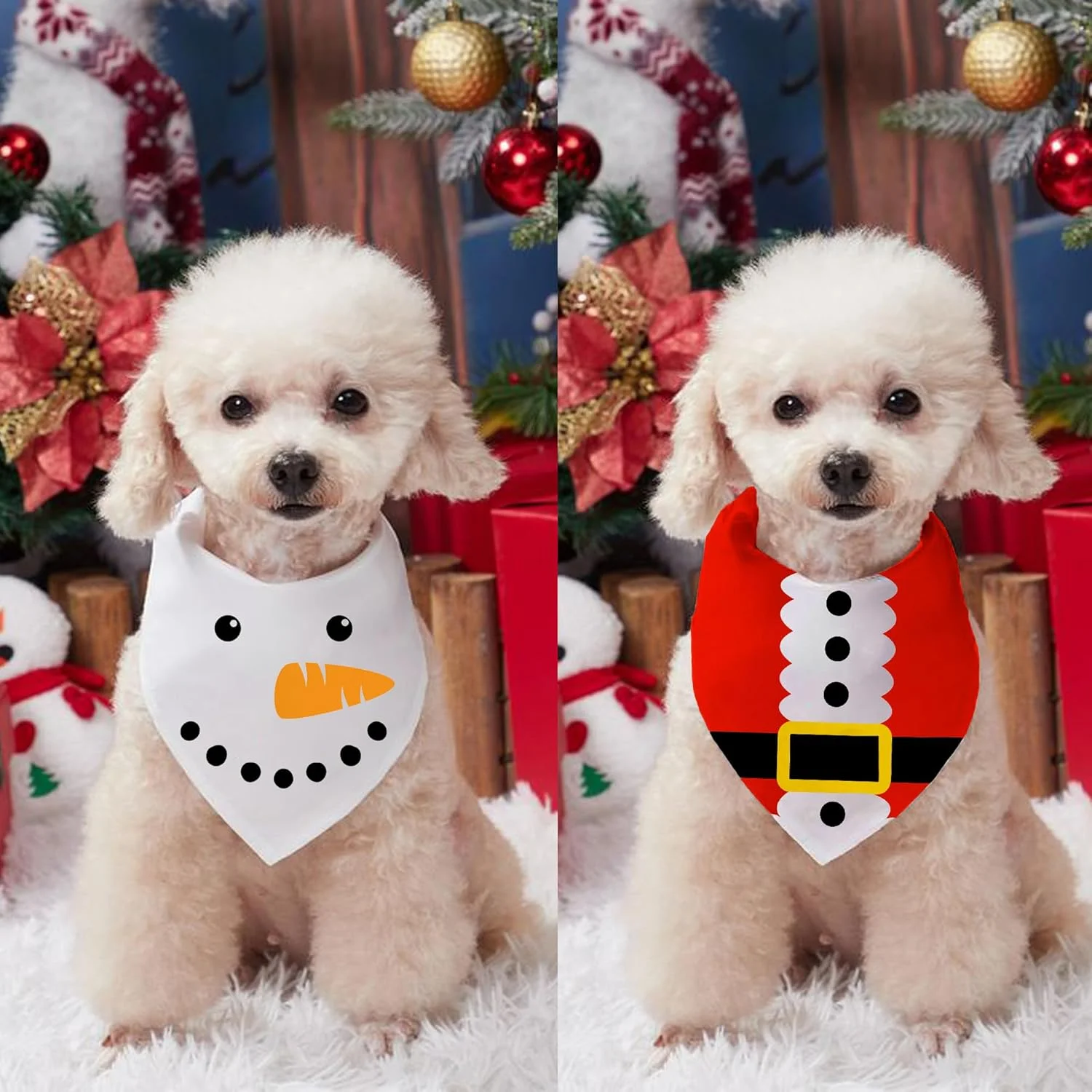 یاوفاوو بسته 2 عددی دستمال گردن سگ کریسمس، شال گردن سگ طرح آدم برفی و بابانوئل برای سگ های پسر و دختر، روسری حیوانات خانگی برای تعطیلات کریسمس، عمده فروشی دستمال گردن برای سگ های کوچک، متوسط و بزرگ