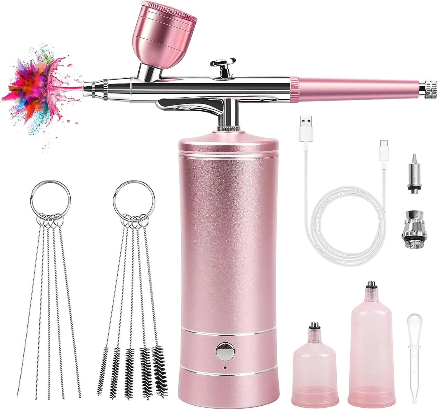 تفنگ ایربراش، کیت ایربراش کمپرسور شارژی بی سیم، تفنگ ایربراش دستی اتوماتیک 30PSI، ست ایربراش فشار قوی بی سیم قابل حمل، با نوک 0.3 میلی متری، ست برس تمیز کننده (صورتی) تفنگ ایربراش، کیت ایربراش کمپرسور شارژی بی سیم، تفنگ ایربراش دستی اتوماتیک 30PSI، ست ایربراش فشار قوی بی سیم قابل حمل، با نوک 0.3 میلی متری، ست برس تمیز کننده (صورتی)