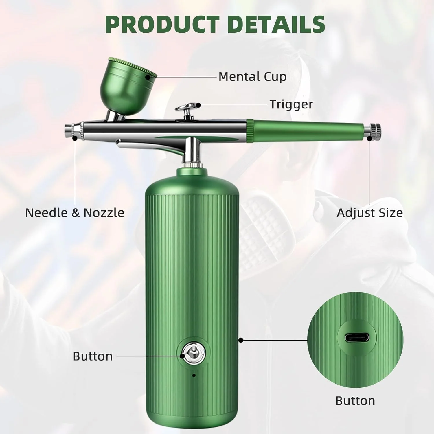 کیت ایربراش BIGTHREE با کمپرسور، ست ایر براش با نازل و برس تمیز کننده قابل شارژ، قابل حمل، غیر مسدود کننده، مناسب برای مو و ناخن، تزیین کیک، آرایش کیت ایربراش BIGTHREE با کمپرسور، ست ایر براش با نازل و برس تمیز کننده قابل شارژ، قابل حمل، غیر مسدود کننده، مناسب برای مو و ناخن، تزیین کیک، آرایش