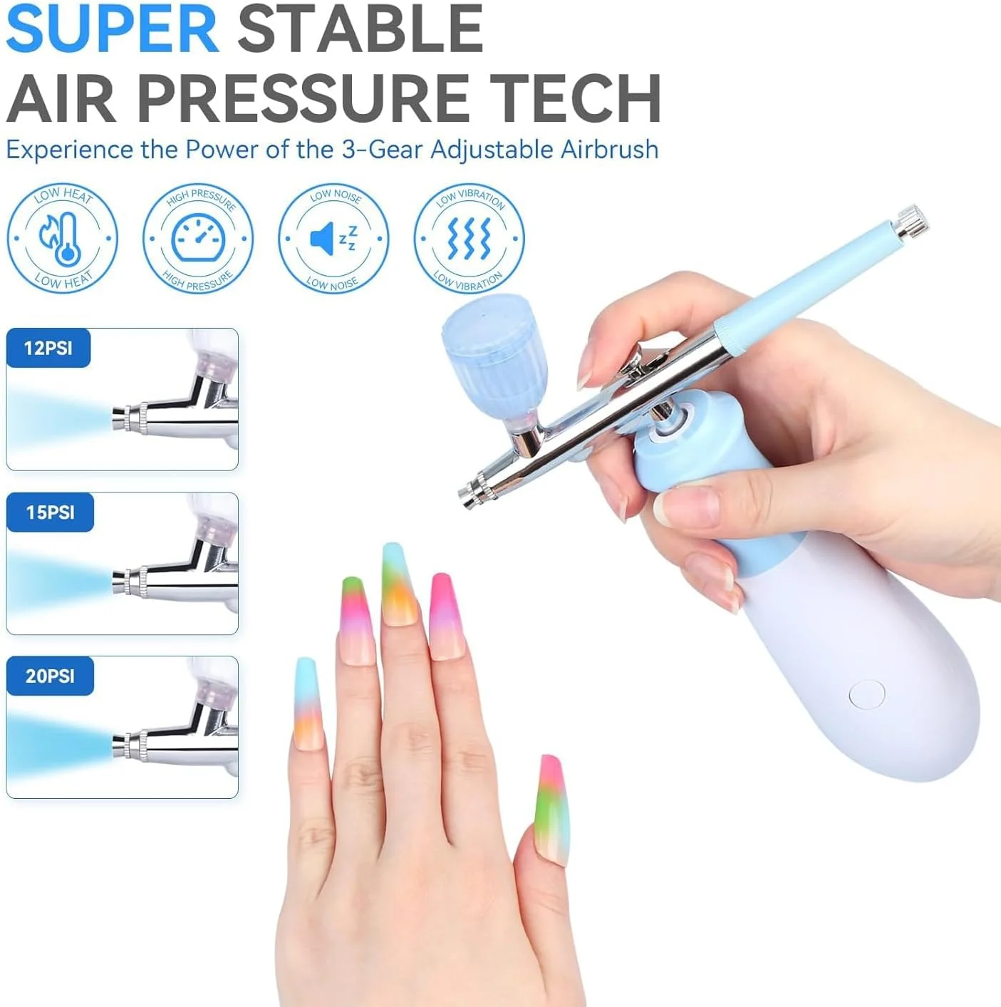 کیت ایربراش برای ناخن، دستگاه ایربراش شارژی 25 PSI فشار قوی بی سیم، 3 حالت قابل تنظیم با نازل نانو 0.3 میلی متری برای نقاشی، مدل سازی، تزئین کیک، شیرینی پزی، آرایش و طراحی ناخن کیت ایربراش برای ناخن، دستگاه ایربراش شارژی 25 PSI فشار قوی بی سیم، 3 حالت قابل تنظیم با نازل نانو 0.3 میلی متری برای نقاشی، مدل سازی، تزئین کیک، شیرینی پزی، آرایش و طراحی ناخن