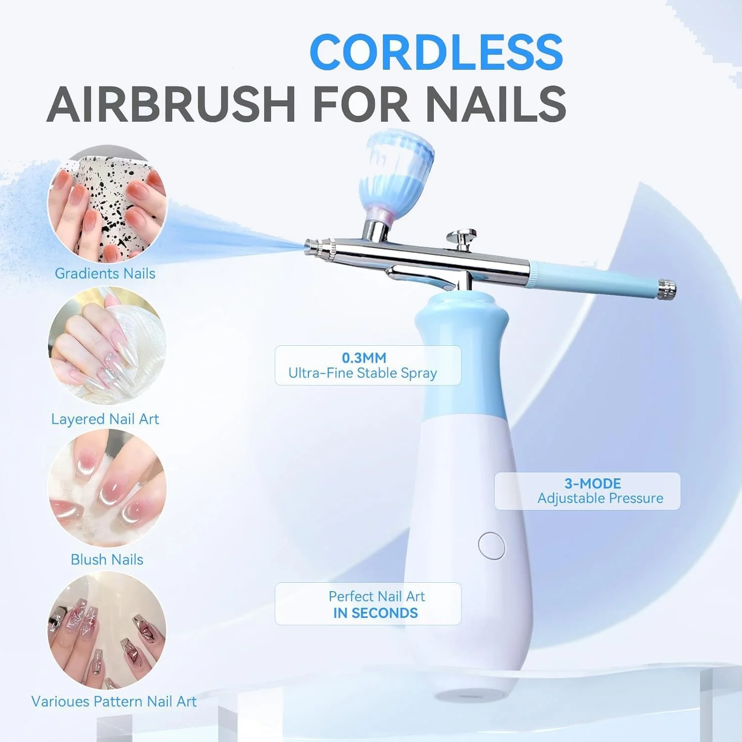 کیت ایربراش برای ناخن، دستگاه ایربراش شارژی 25 PSI فشار قوی بی سیم، 3 حالت قابل تنظیم با نازل نانو 0.3 میلی متری برای نقاشی، مدل سازی، تزئین کیک، شیرینی پزی، آرایش و طراحی ناخن کیت ایربراش برای ناخن، دستگاه ایربراش شارژی 25 PSI فشار قوی بی سیم، 3 حالت قابل تنظیم با نازل نانو 0.3 میلی متری برای نقاشی، مدل سازی، تزئین کیک، شیرینی پزی، آرایش و طراحی ناخن
