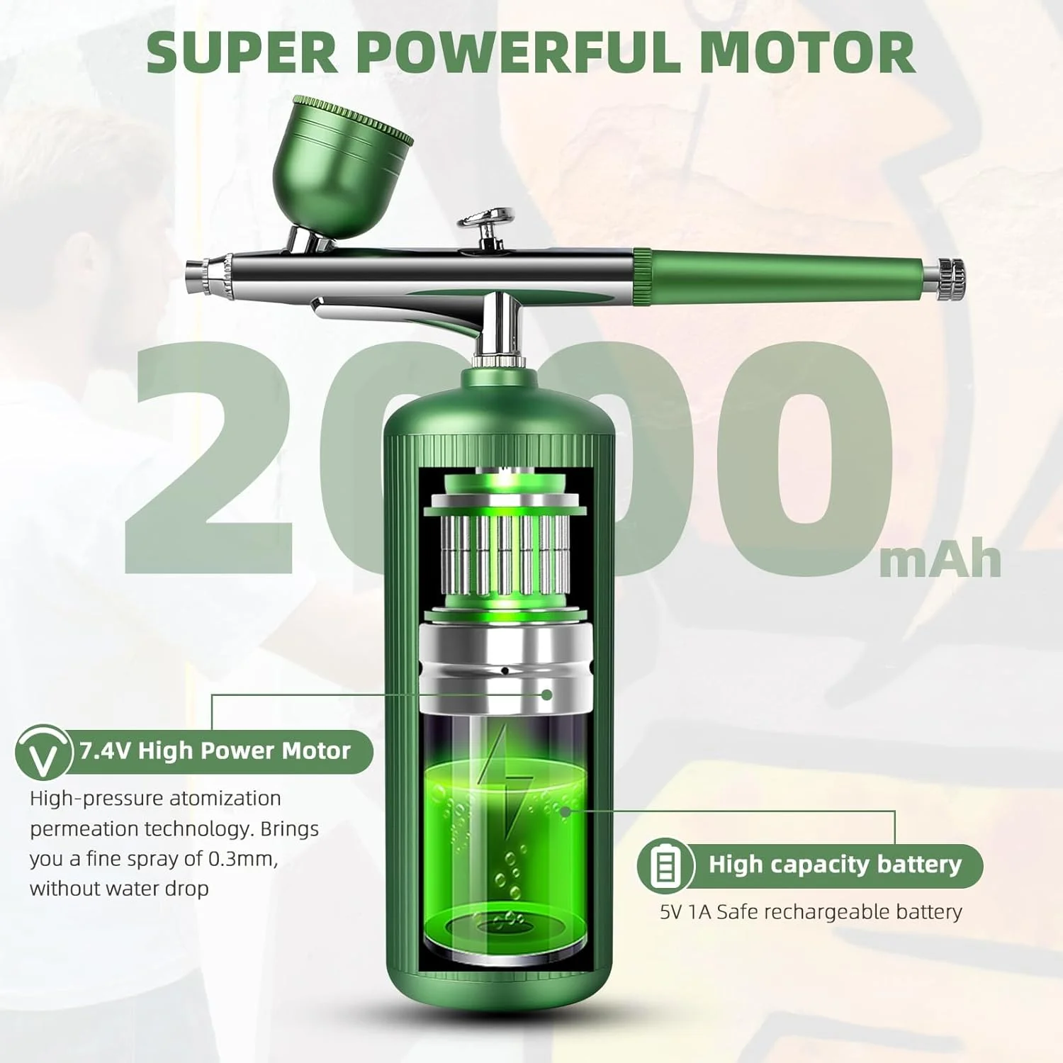 کیت ایربراش BIGTHREE با کمپرسور، ست ایر براش با نازل و برس تمیز کننده قابل شارژ، قابل حمل، غیر مسدود کننده، مناسب برای مو و ناخن، تزیین کیک، آرایش کیت ایربراش BIGTHREE با کمپرسور، ست ایر براش با نازل و برس تمیز کننده قابل شارژ، قابل حمل، غیر مسدود کننده، مناسب برای مو و ناخن، تزیین کیک، آرایش