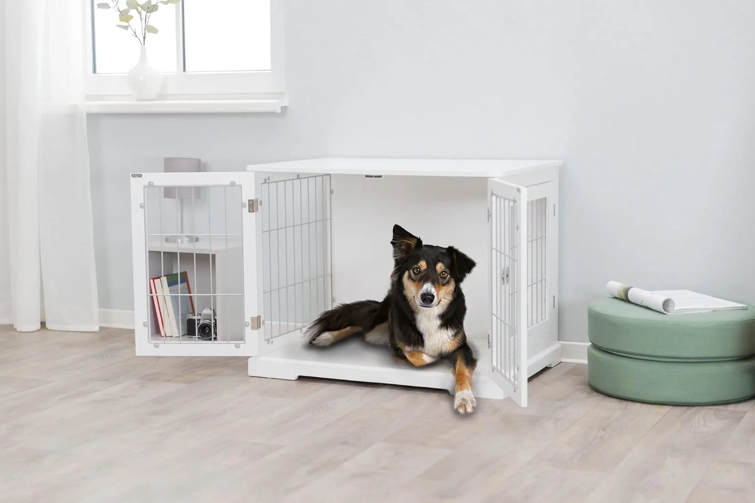 میز کنار تختی خانه حیوانات خانگی تریکسی، لانه داخلی، باکس مبلمان استایل، سفید، متوسط میز کنار تختی خانه حیوانات خانگی تریکسی، لانه داخلی، باکس مبلمان استایل، سفید، متوسط