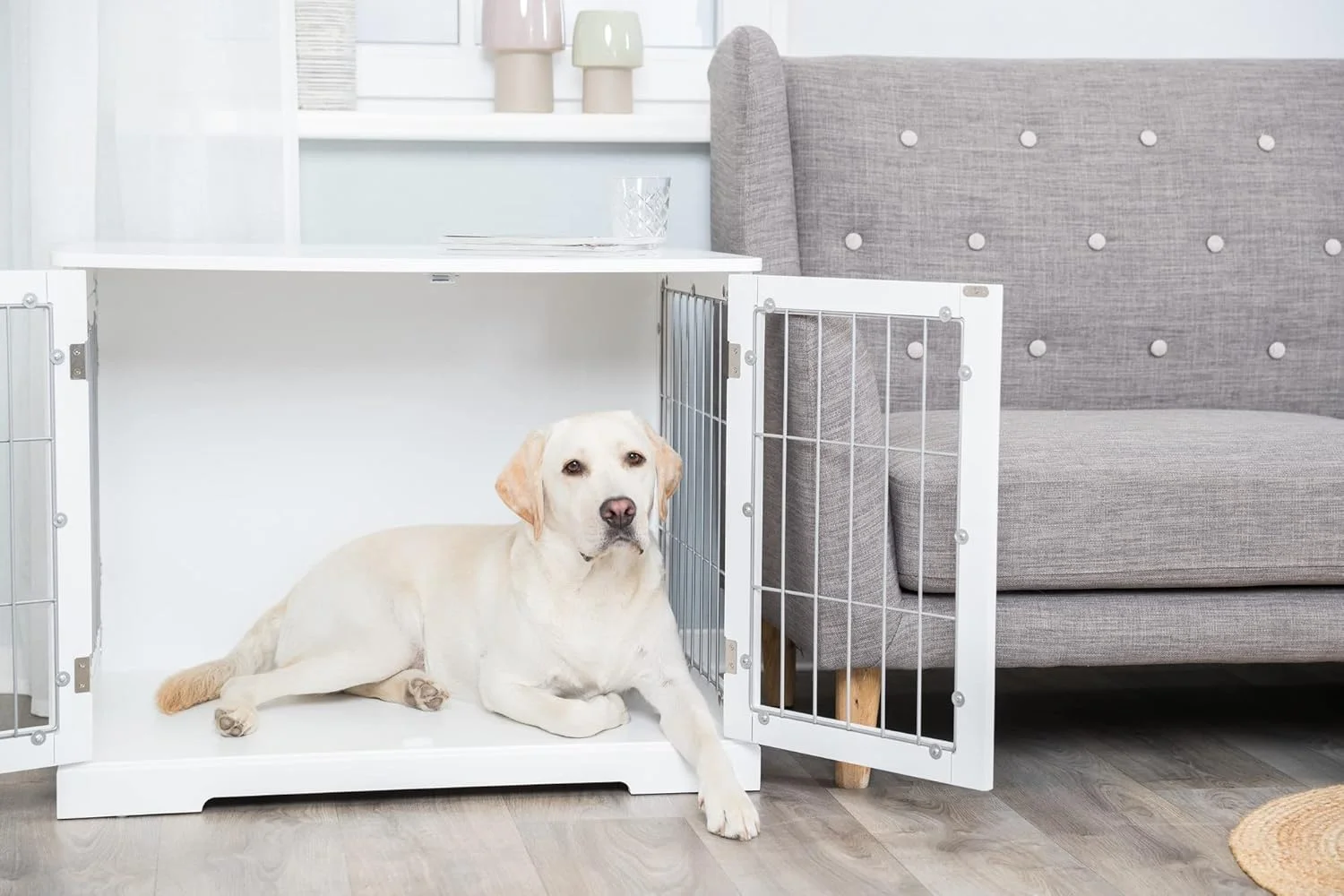 میز کنار تختی خانه حیوانات خانگی تریکسی، لانه داخلی، باکس مبلمان استایل، سفید، متوسط میز کنار تختی خانه حیوانات خانگی تریکسی، لانه داخلی، باکس مبلمان استایل، سفید، متوسط