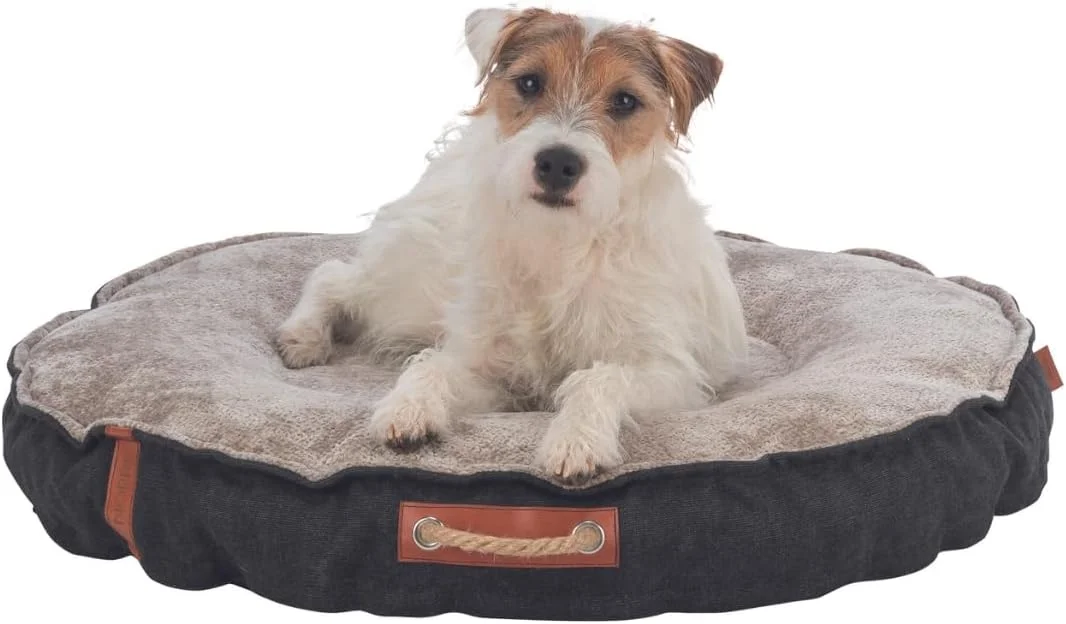 تخت سگ تریکسی مدل BE Nordic Föhr، قطر 50 سانتی متر، رنگ مشکی/ماسه ای - سبد مربعی سگ برای سگ های کوچک و بزرگ - سبد سگ دنج با دسته حمل کاربردی - نرم و قابل شستشو - 36593