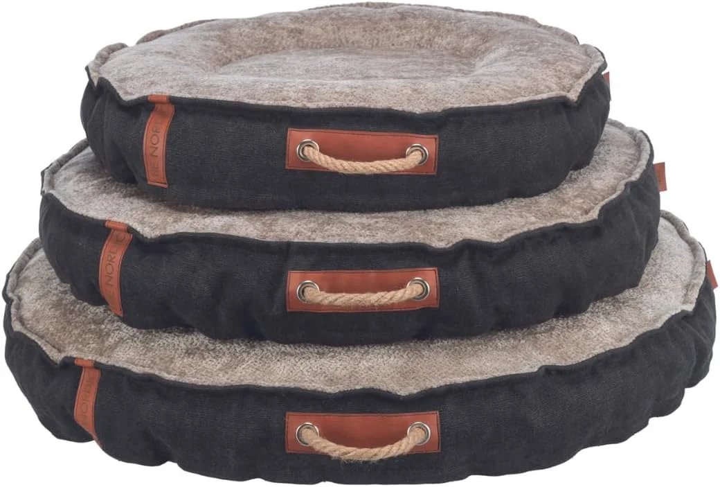 تخت سگ تریکسی مدل BE Nordic Föhr، قطر 50 سانتی متر، رنگ مشکی/ماسه ای - سبد مربعی سگ برای سگ های کوچک و بزرگ - سبد سگ دنج با دسته حمل کاربردی - نرم و قابل شستشو - 36593