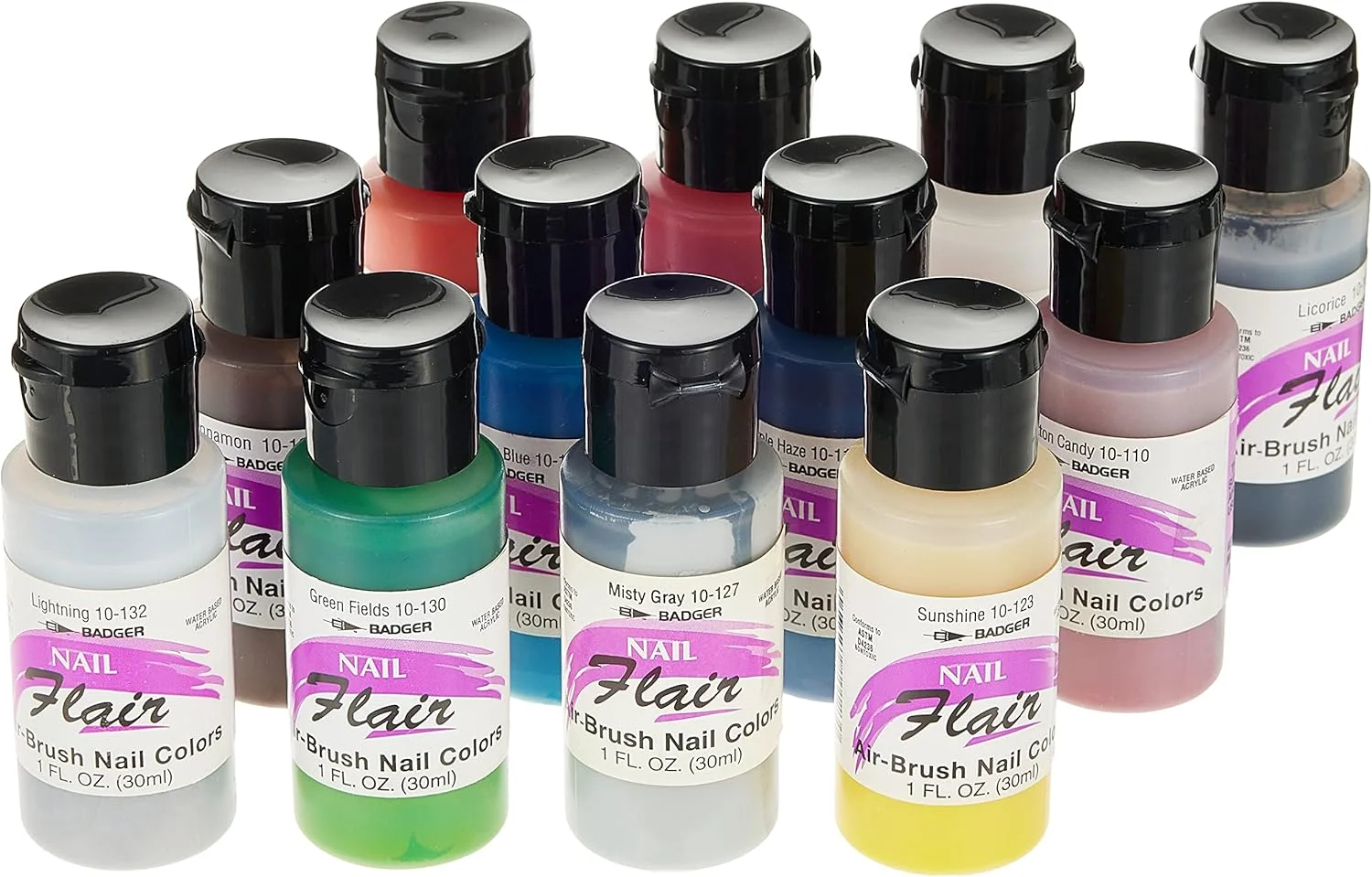 مجموعه رنگ ایربراش ناخن BADGER Nail Flair، ۱۲ رنگ مجموعه رنگ ایربراش ناخن BADGER Nail Flair، ۱۲ رنگ