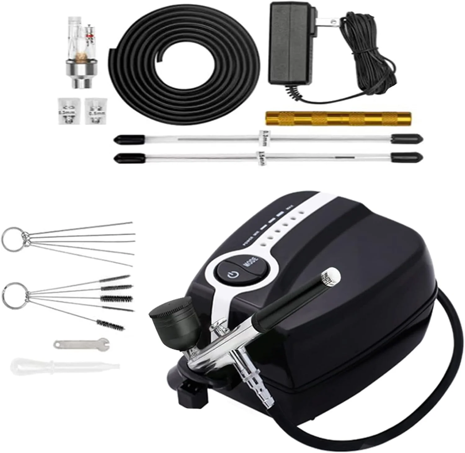 ایربراش، کیت ایربراش 30PSI، ست ایربراش چند منظوره با کمپرسور برای نقاشی، ست ایربراش قابل حمل برای آرایش، هنر، نقاشی، صنایع دستی، تزئین کیک، طراحی ناخن، آرایشگری - استاندارد بریتانیا