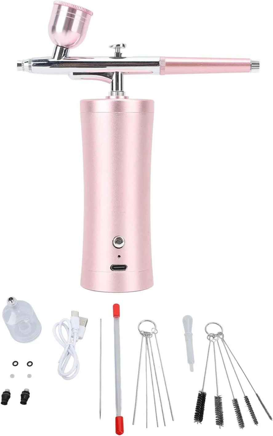 کیت ایربراش برقی Cryfokt 30PSI، ست ایربراش شارژی با بطری اسپری، دستگاه ایربراش ناخن پرفشار چند منظوره برای طراحی ناخن، آرایش، نقاشی، تزیین کیک (صورتی)