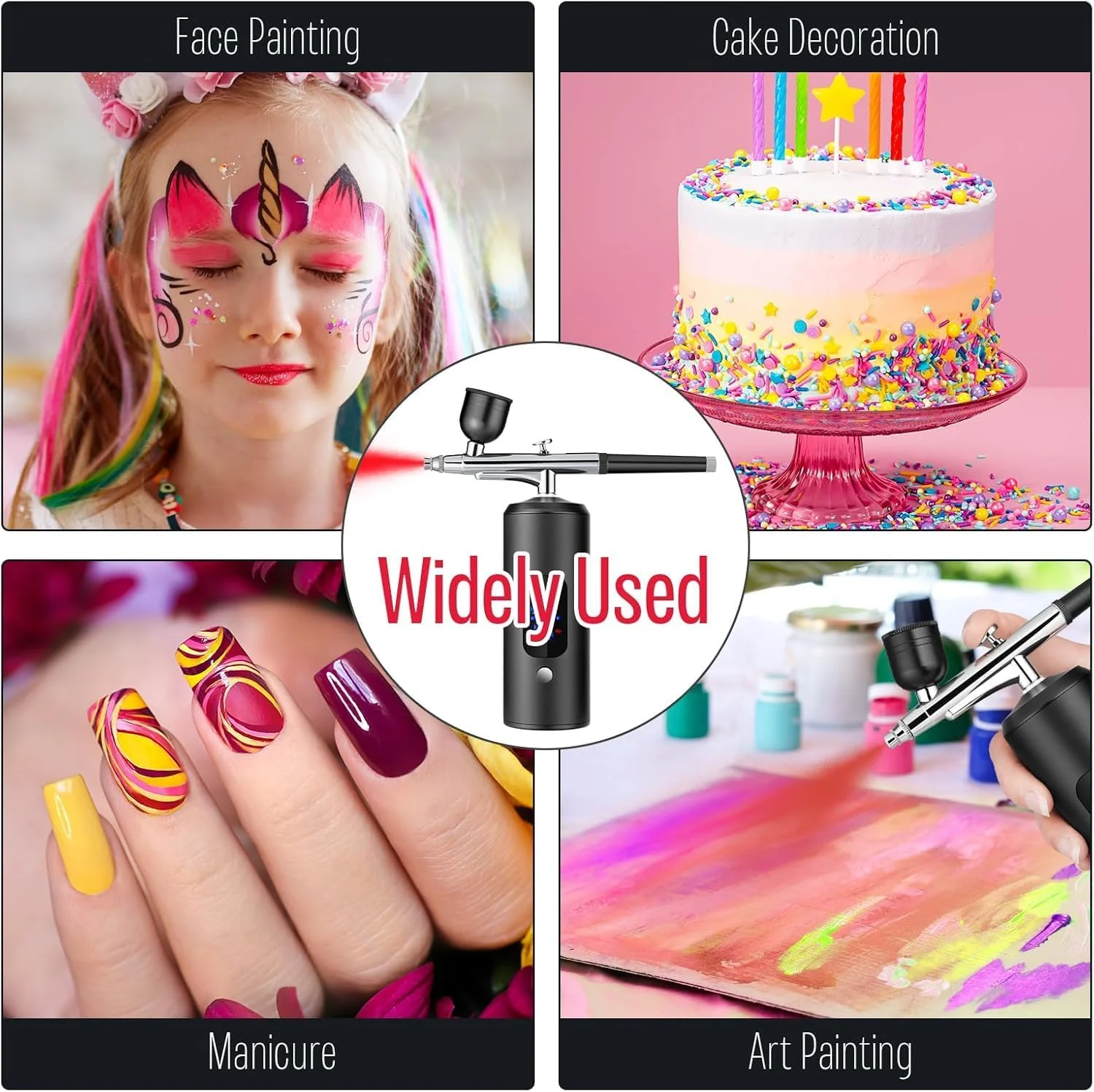 کیت ایربراش بی سیم با کمپرسور هوا، تفنگ اسپری رنگ برقی قابل شارژ با نمایشگر LED 22-38Psi دستگاه ایربراش قابل حمل برای هنر ناخن، تزئین کیک، آرایش DIY کیت ایربراش بی سیم با کمپرسور هوا، تفنگ اسپری رنگ برقی قابل شارژ با نمایشگر LED 22-38Psi دستگاه ایربراش قابل حمل برای هنر ناخن، تزئین کیک، آرایش DIY