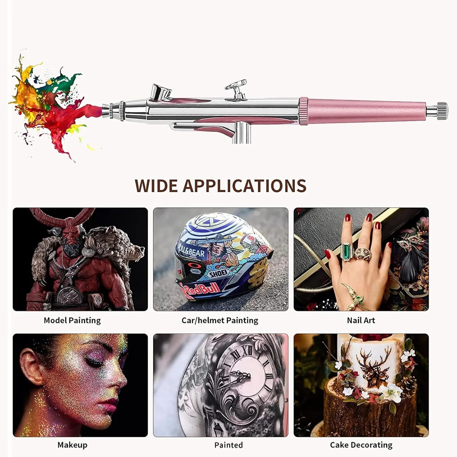 کیت ایربراش قابل حمل crpen، لوازم جانبی ایربراش، کیت ایر براش با کمپرسور هوا، سوزن 0.3 میلی متری، ست تفنگ ایر براش برای نقاشی، مدل، تزئین کیک، آرایش، طراحی ناخن (صورتی - نازل 0.3)