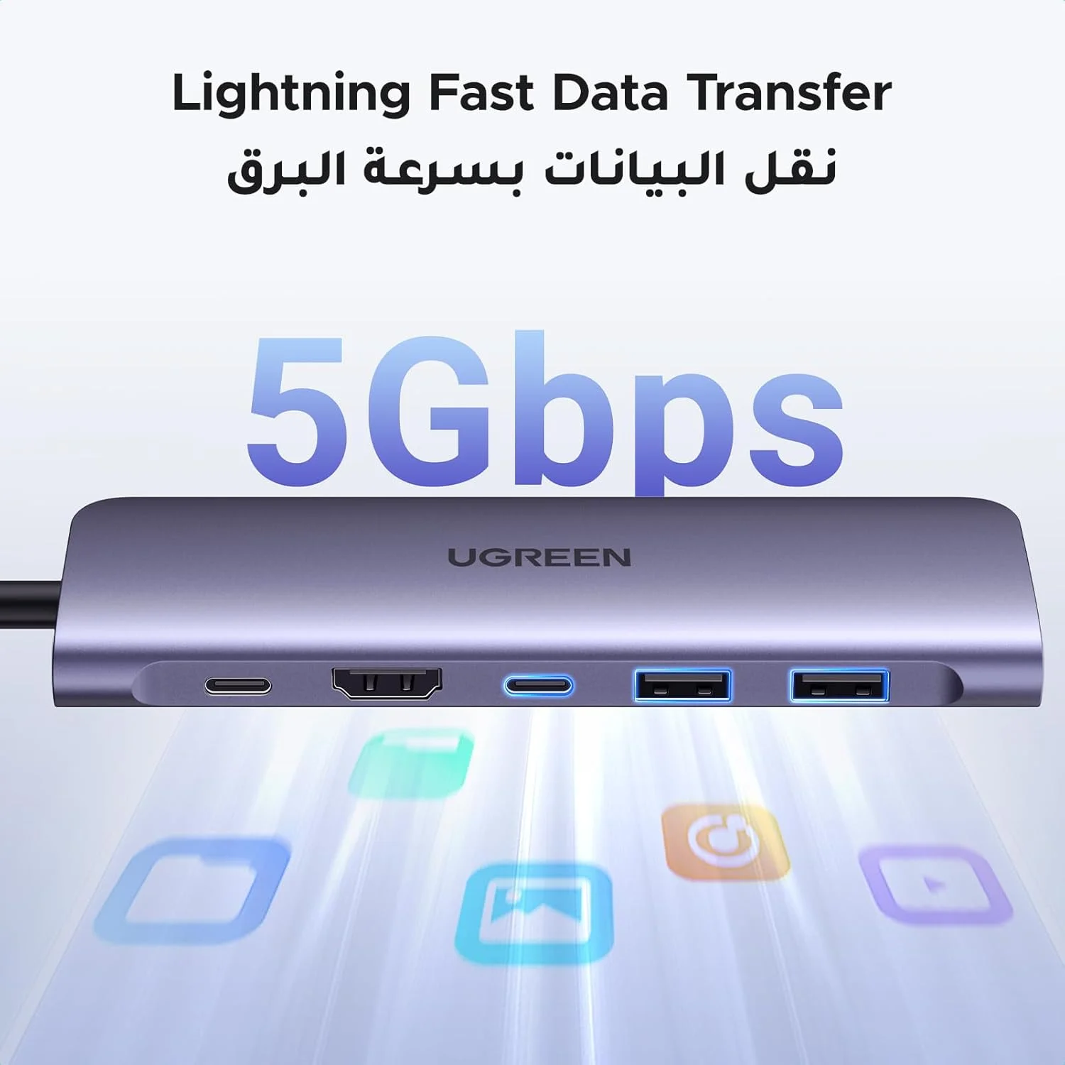 هاب USB C یوگرین Revodok 7 در 1 با کارت خوان SD/TF [سرعت بالا]، HDMI 4K، پورت های داده، شارژ 100W PD [کابل بافته شده]، آداپتور چند پورت USB-C برای ویندوز، مک بوک پرو، مانیتور، دوربین