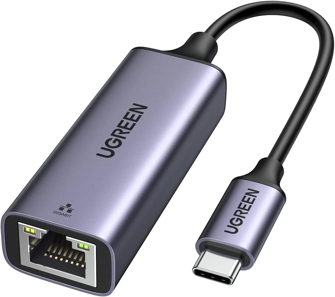 آداپتور UGREEN USB C به اترنت گیگابیتی، تبدیل کننده Type C به RJ45، آداپتور شبکه سیمی Thunderbolt 3 LAN سازگار با MacBook، سری iPhone 17، Surface Pro، iPad Pro، Switch، PS5، XPS، Galaxy Tabs