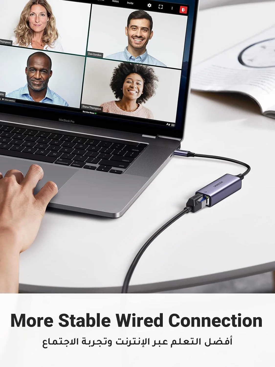 آداپتور UGREEN USB C به اترنت گیگابیتی، تبدیل کننده Type C به RJ45، آداپتور شبکه سیمی Thunderbolt 3 LAN سازگار با MacBook، سری iPhone 17، Surface Pro، iPad Pro، Switch، PS5، XPS، Galaxy Tabs
