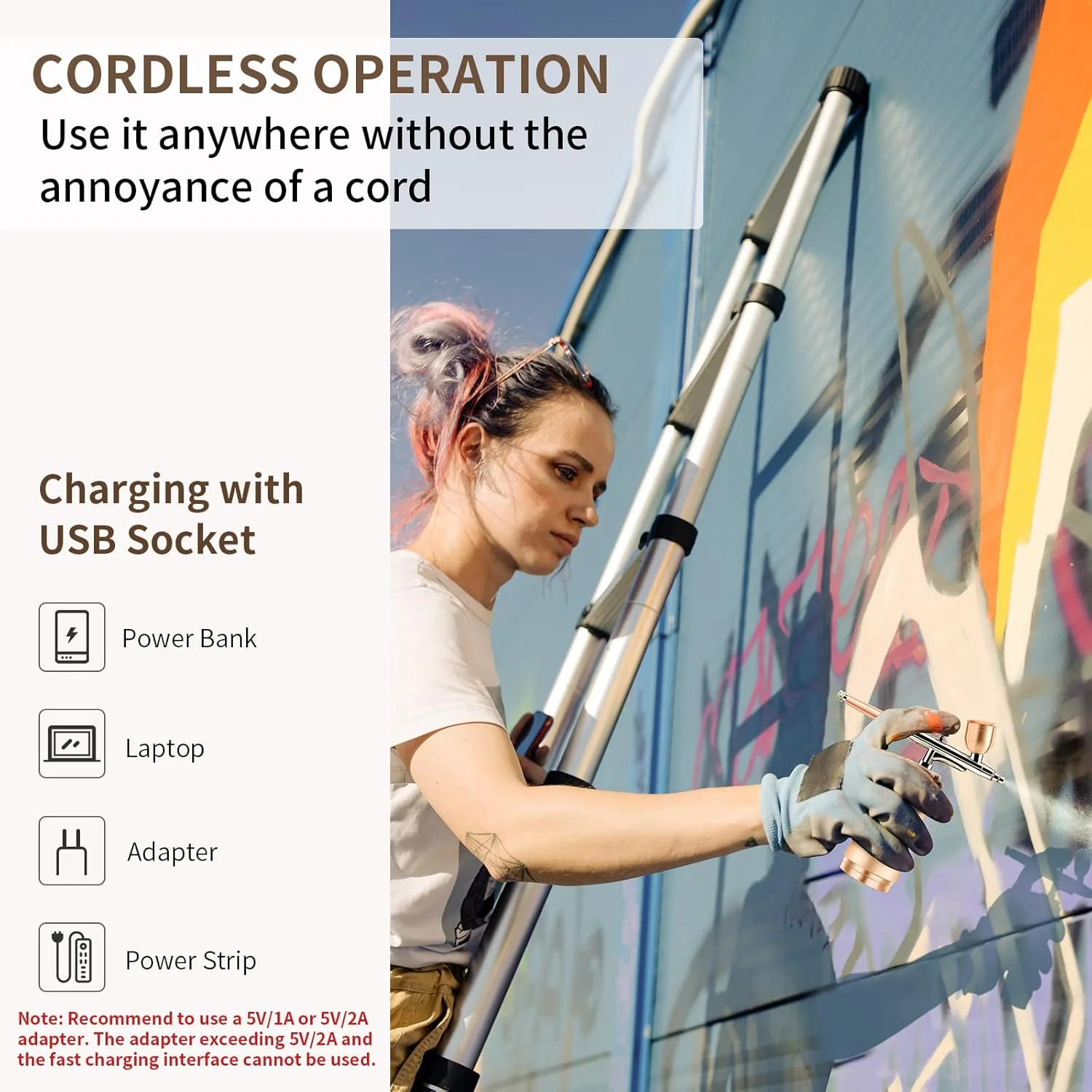 کیت ایربراش fehrominger با کمپرسور 30PSI، تفنگ ایربراش شارژی قابل حمل بی سیم برای هنر ناخن، نقاشی، تزیین کیک، شیرینی، مدل، آرایش، آرایشگری (نقره ای)