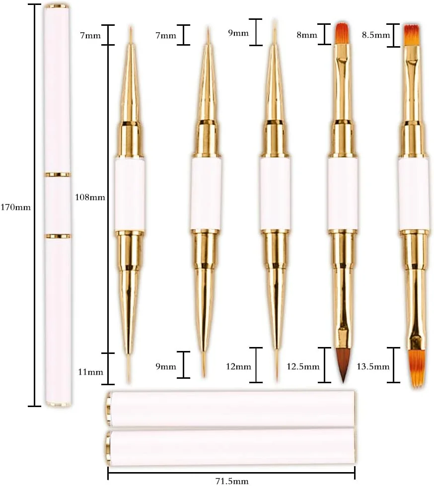 مجموعه قلموهای طراحی ناخن JZS، دو سر، 5 عددی، ابزار طراحی ناخن، قلموی خط ناخن، تزئینات سه بعدی ناخن برای استفاده اکریلیک مجموعه قلموهای طراحی ناخن JZS، دو سر، 5 عددی، ابزار طراحی ناخن، قلموی خط ناخن، تزئینات سه بعدی ناخن برای استفاده اکریلیک