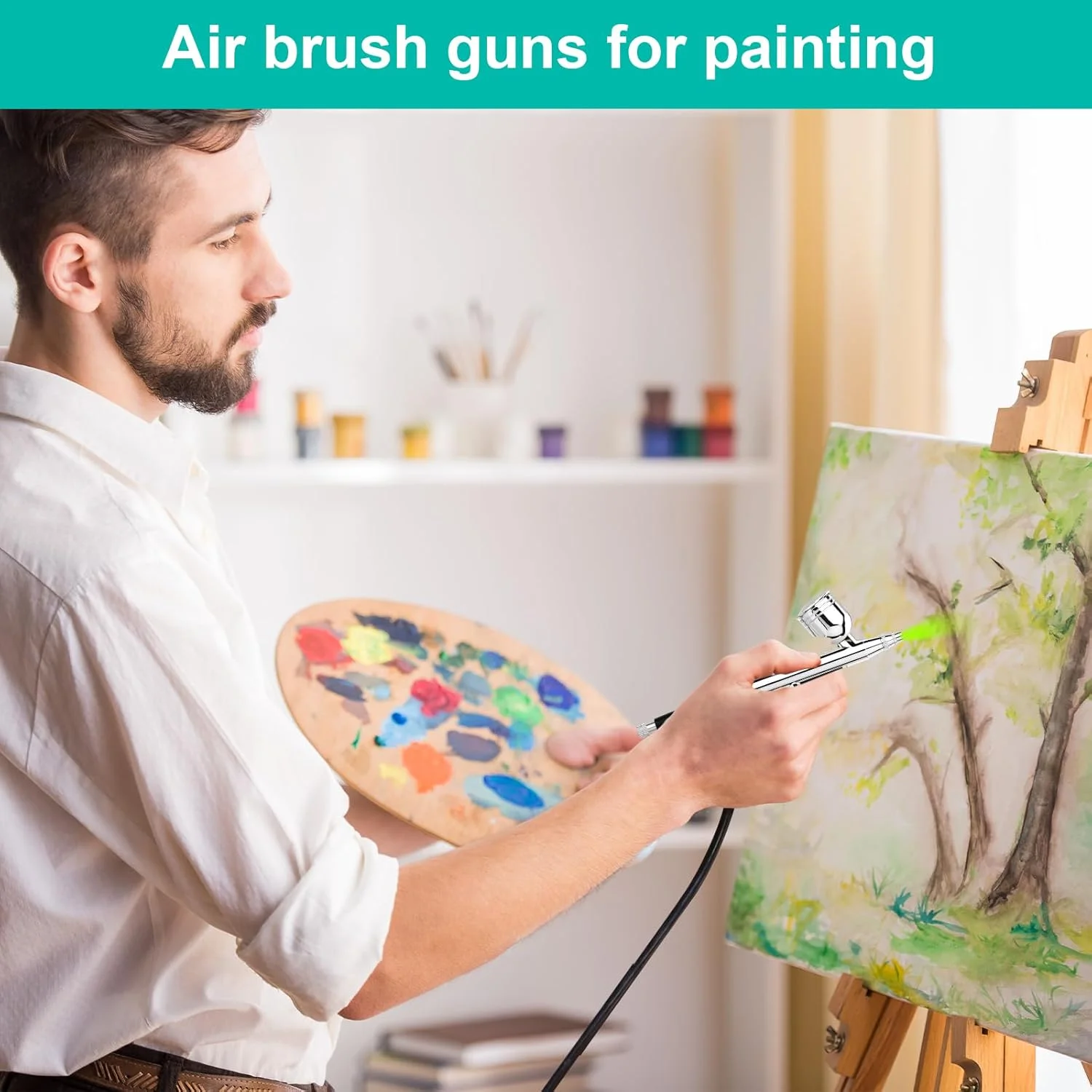 کیت ایربراش ارتقا یافته Gocheer با فشار 40PSI، ست ایربراش چند منظوره دوال اکشن با کمپرسور برای نقاشی، ست ایربراش قابل حمل برای تزئین کیک، آرایش، هنر، صنایع دستی، طراحی ناخن، مدل، تاتو