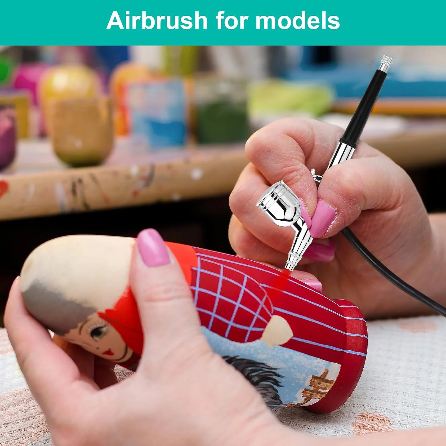 کیت ایربراش ارتقا یافته Gocheer با فشار 40PSI، ست ایربراش چند منظوره دوال اکشن با کمپرسور برای نقاشی، ست ایربراش قابل حمل برای تزئین کیک، آرایش، هنر، صنایع دستی، طراحی ناخن، مدل، تاتو