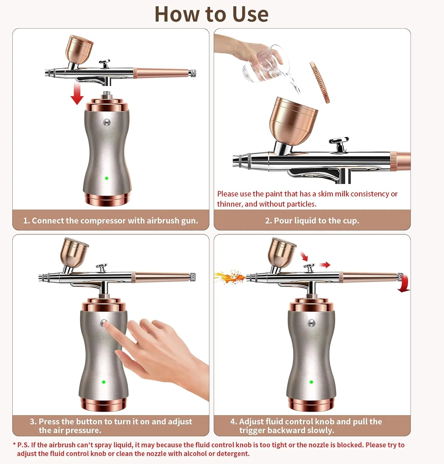 کیت ایربراش fehrominger با کمپرسور 30PSI، تفنگ ایربراش شارژی قابل حمل بی سیم برای هنر ناخن، نقاشی، تزیین کیک، شیرینی، مدل، آرایش، آرایشگری (نقره ای)