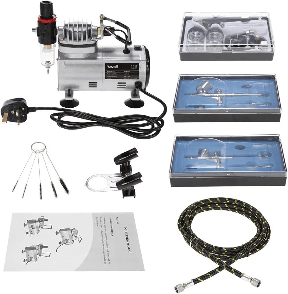 کیت کمپرسور هوا ایربراش حرفه ای OUNA، ست قلم موی بادی رنگ آمیزی هنر ناخن سرگرمی با برس تمیز کننده