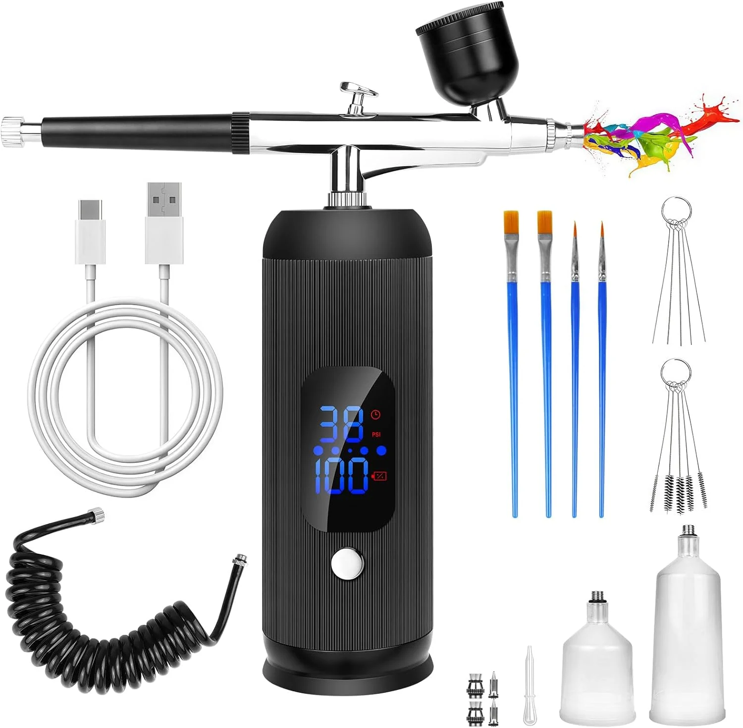 کیت ایربراش Oixsdi با کمپرسور 38PSI ایربراش فشار قوی برای ناخن، ایربراش بدون سیم و بدون گرفتگی با برس تمیز کننده، ایده آل برای نقاشی، مدل سازی، شیرینی پزی، آرایش و طراحی ناخن کیت ایربراش Oixsdi با کمپرسور 38PSI ایربراش فشار قوی برای ناخن، ایربراش بدون سیم و بدون گرفتگی با برس تمیز کننده، ایده آل برای نقاشی، مدل سازی، شیرینی پزی، آرایش و طراحی ناخن