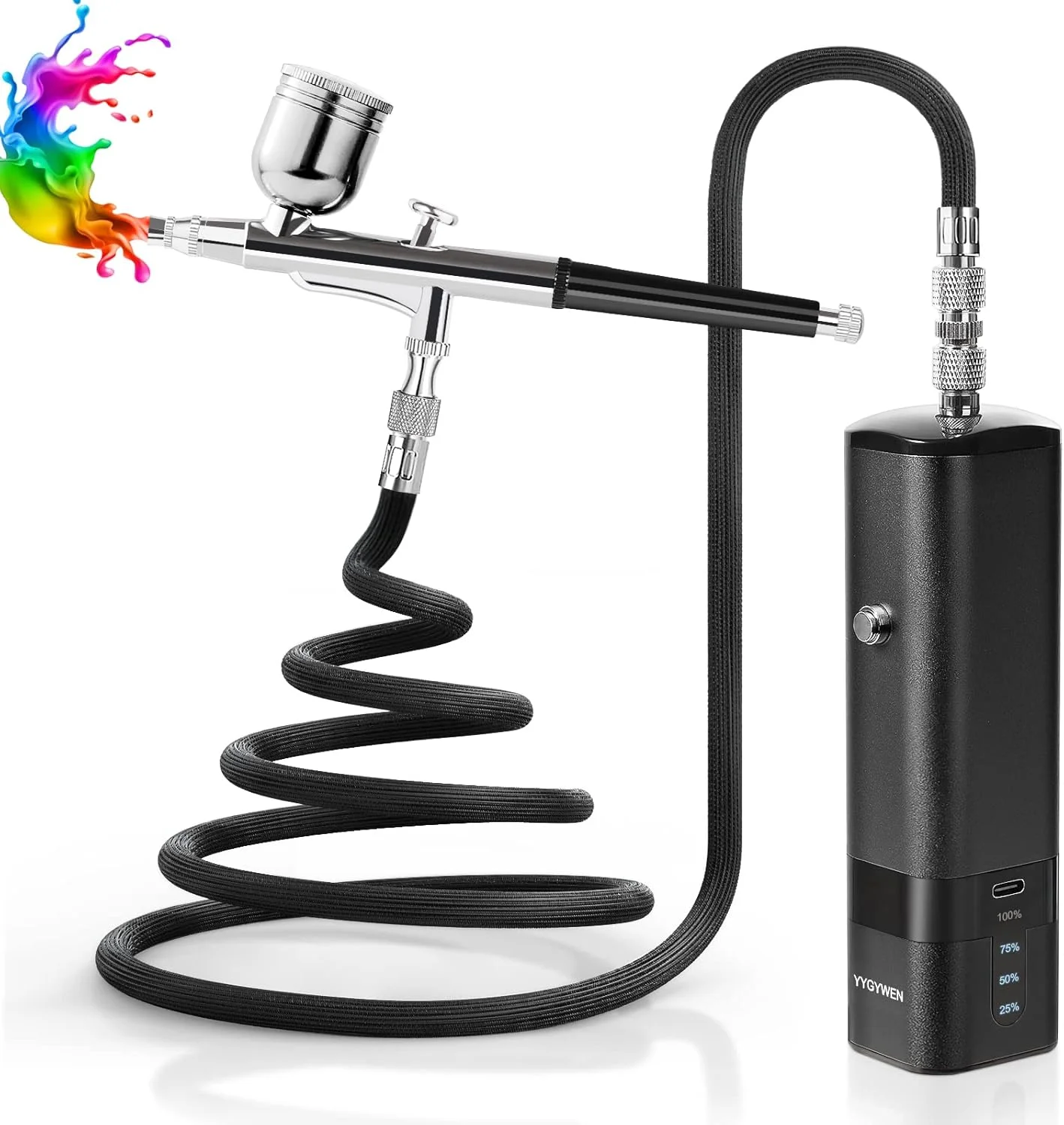 کیت ایربراش yygywen با کمپرسور، ست تفنگ ایر براش دستی مینی 32PSI، ایر براش های فشار قوی قابل حمل برای نقاشی، تاتو، طراحی ناخن، مدل، آرایش، کیک، آرایشگاه کیت ایربراش yygywen با کمپرسور، ست تفنگ ایر براش دستی مینی 32PSI، ایر براش های فشار قوی قابل حمل برای نقاشی، تاتو، طراحی ناخن، مدل، آرایش، کیک، آرایشگاه
