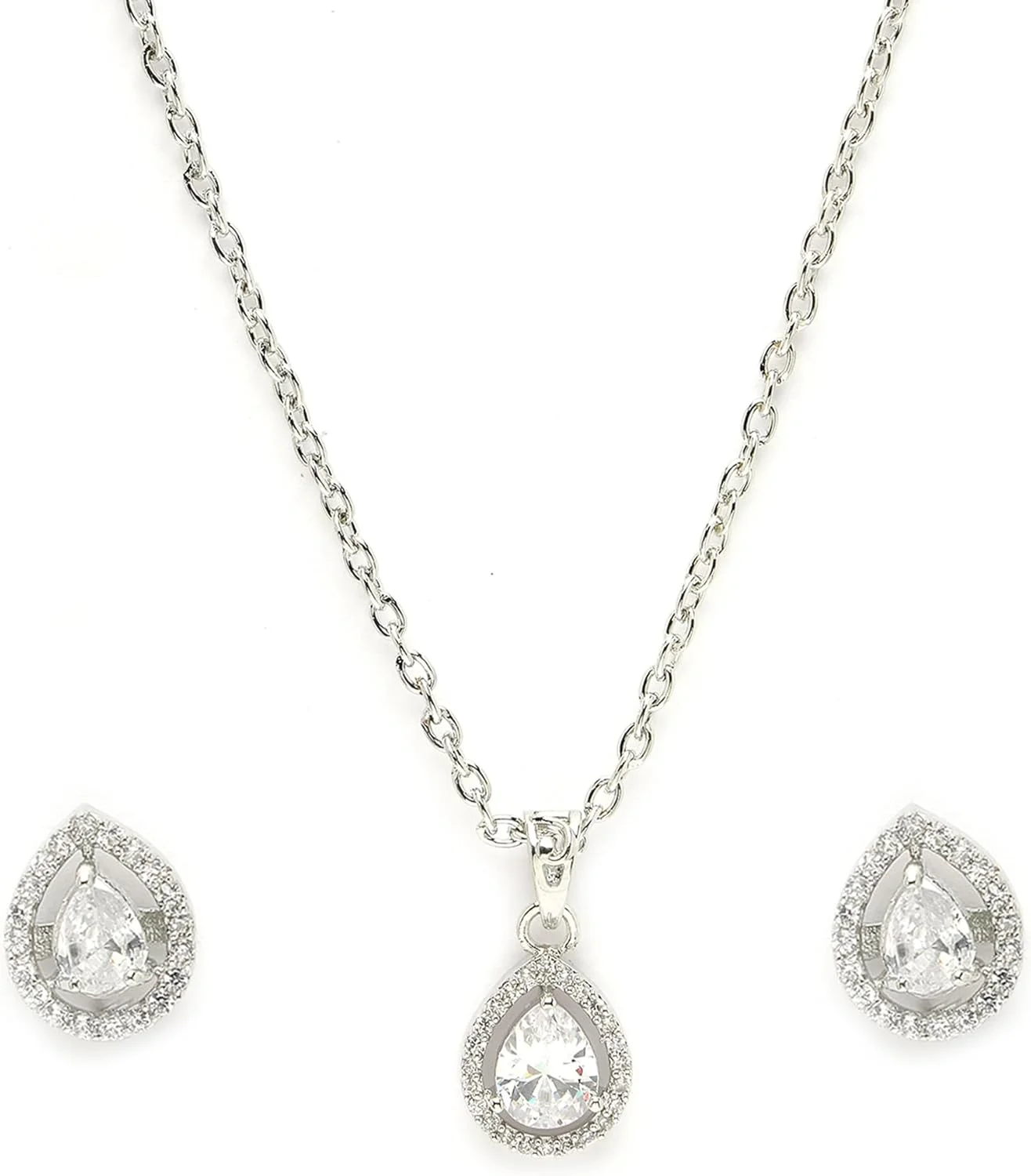 زیورآلات زنانه ZENEME آویز کریستالی لوکس AD هدیه برای زنان | هدیه برای خواهر | جواهرات راخی | آویز هدیه راکشابندان با ست جواهرات گوشواره برای زنان (آویز قطره اشکی لوکس)