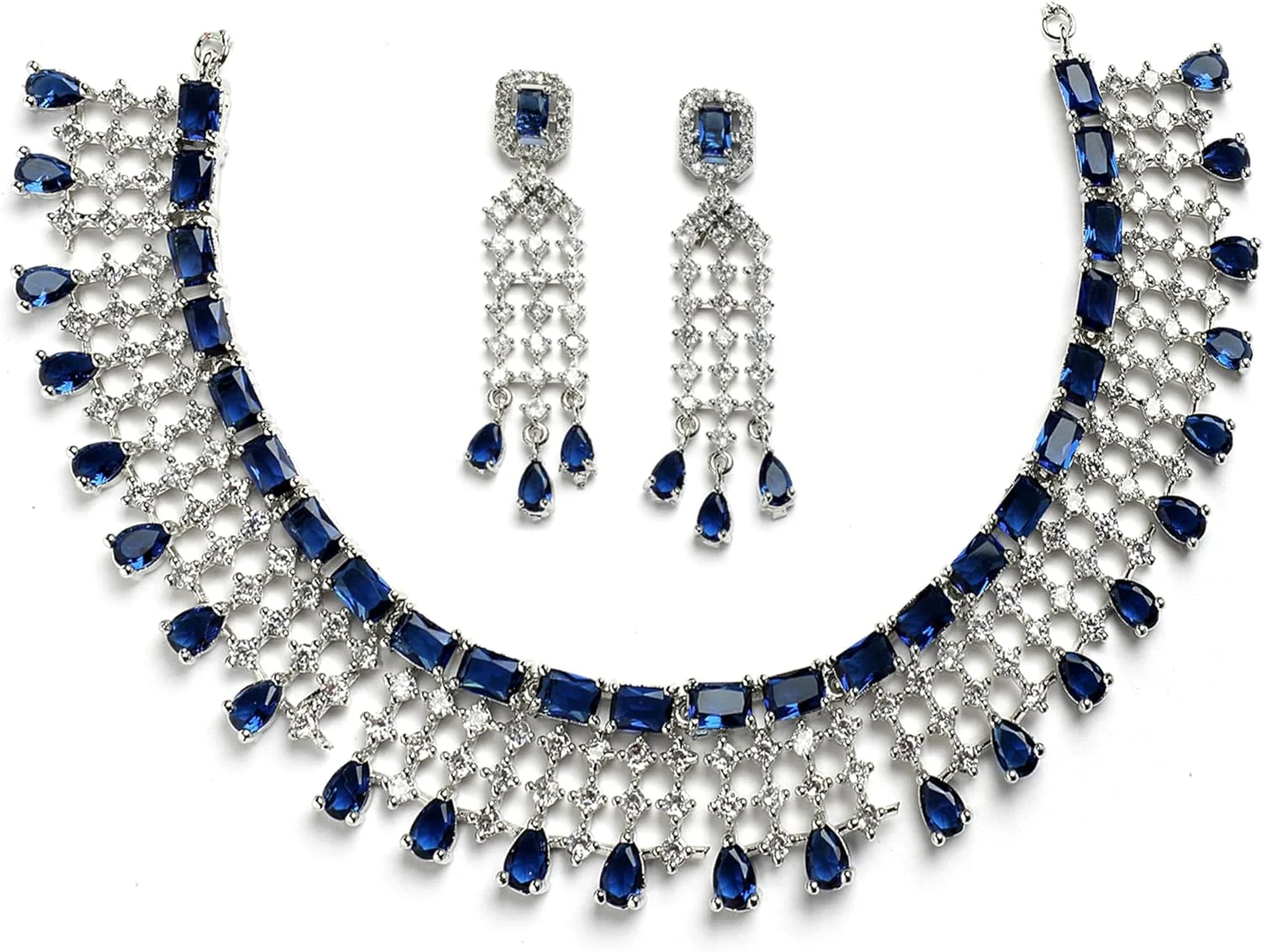 ست گردنبند چوکر زنانه ZENEME با طراحی گل، نگین الماس آمریکایی به همراه گوشواره (صورتی رزگلد)