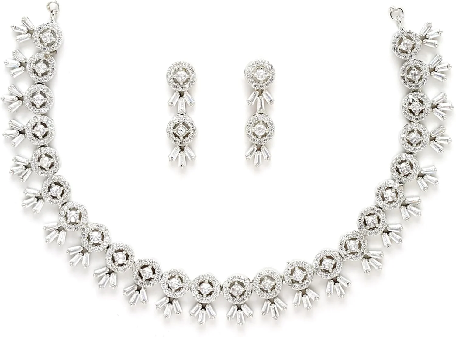 ست گردنبند چوکر با طرح گل، روکش طلای رزگلد و نگین های الماس آمریکایی زنانه و دخترانه به همراه گوشواره