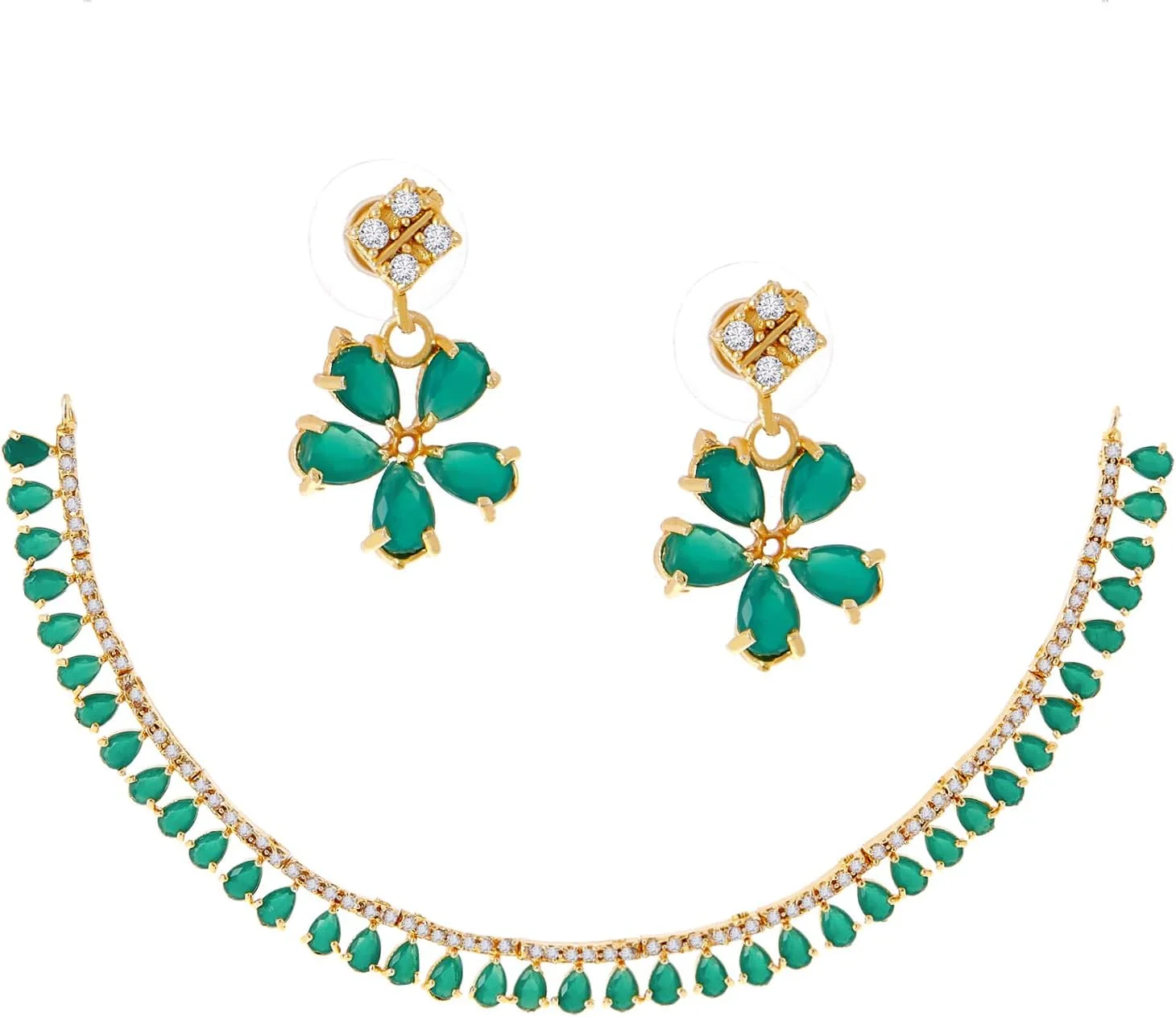 گردنبند زنانه و دخترانه نگین دار طرح الماس آمریکایی با روکش طلای Zeneme به همراه گوشواره