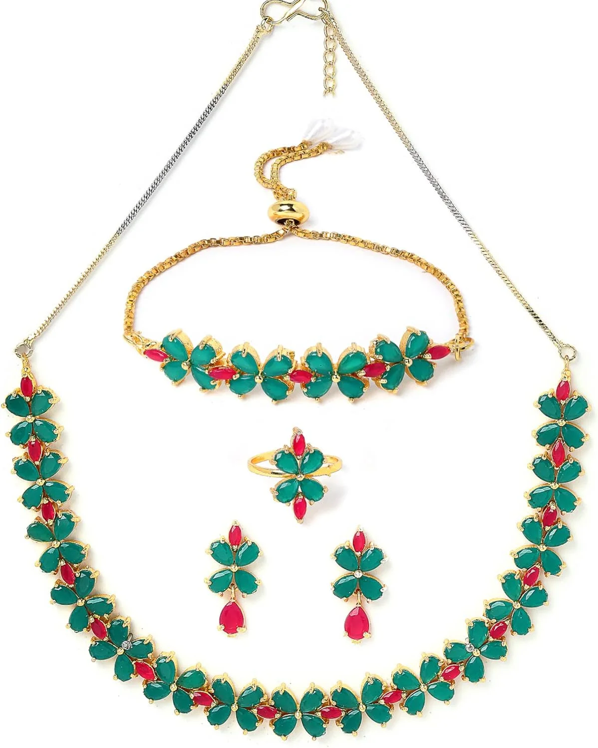 ست جواهرات زنانه Zeneme، ست گردنبند الماس آمریکایی به همراه گوشواره، دستبند و انگشتر برای دختران و زنان