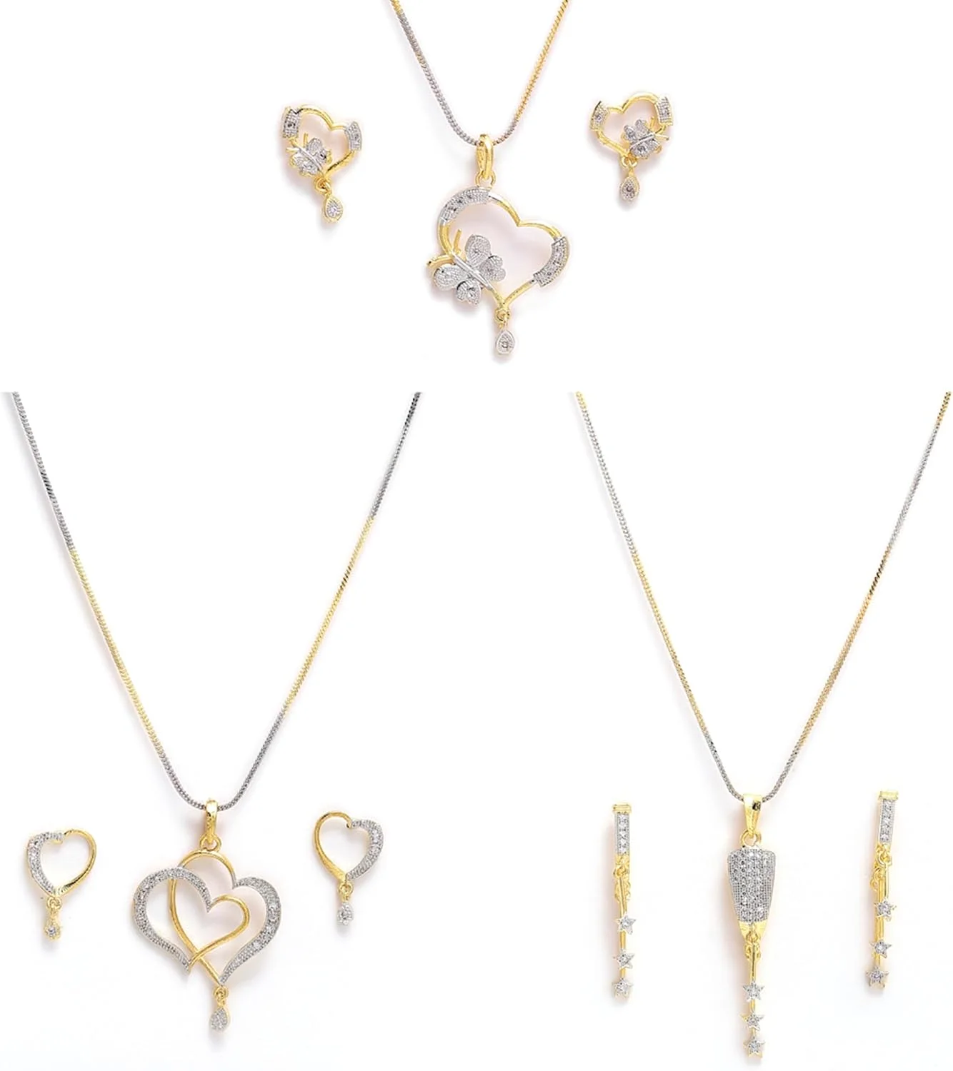 ست گردنبند و آویز زنانه و دخترانه آبکاری طلا از جنس فلز غیر قیمتی زنمه (ست 3 عددی) (چند رنگ)