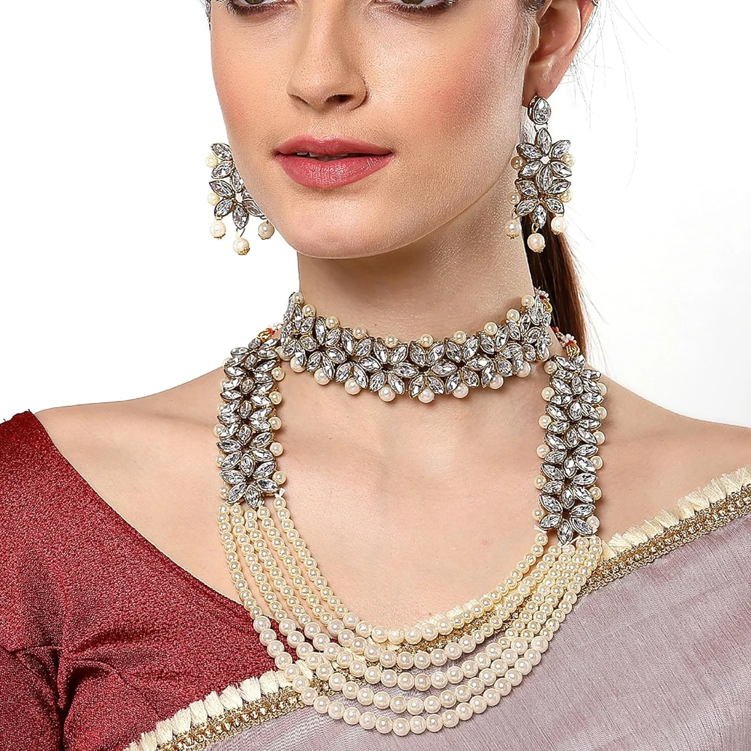 ست جواهرات زنانه Zeneme، نیم ست عروس با روکش طلا، شامل گردنبند چوکر و گردنبند بلند به همراه گوشواره و مانگ تیکا برای جواهرات عروسی، مناسب زنان و دختران ست جواهرات زنانه Zeneme، نیم ست عروس با روکش طلا، شامل گردنبند چوکر و گردنبند بلند به همراه گوشواره و مانگ تیکا برای جواهرات عروسی، مناسب زنان و دختران