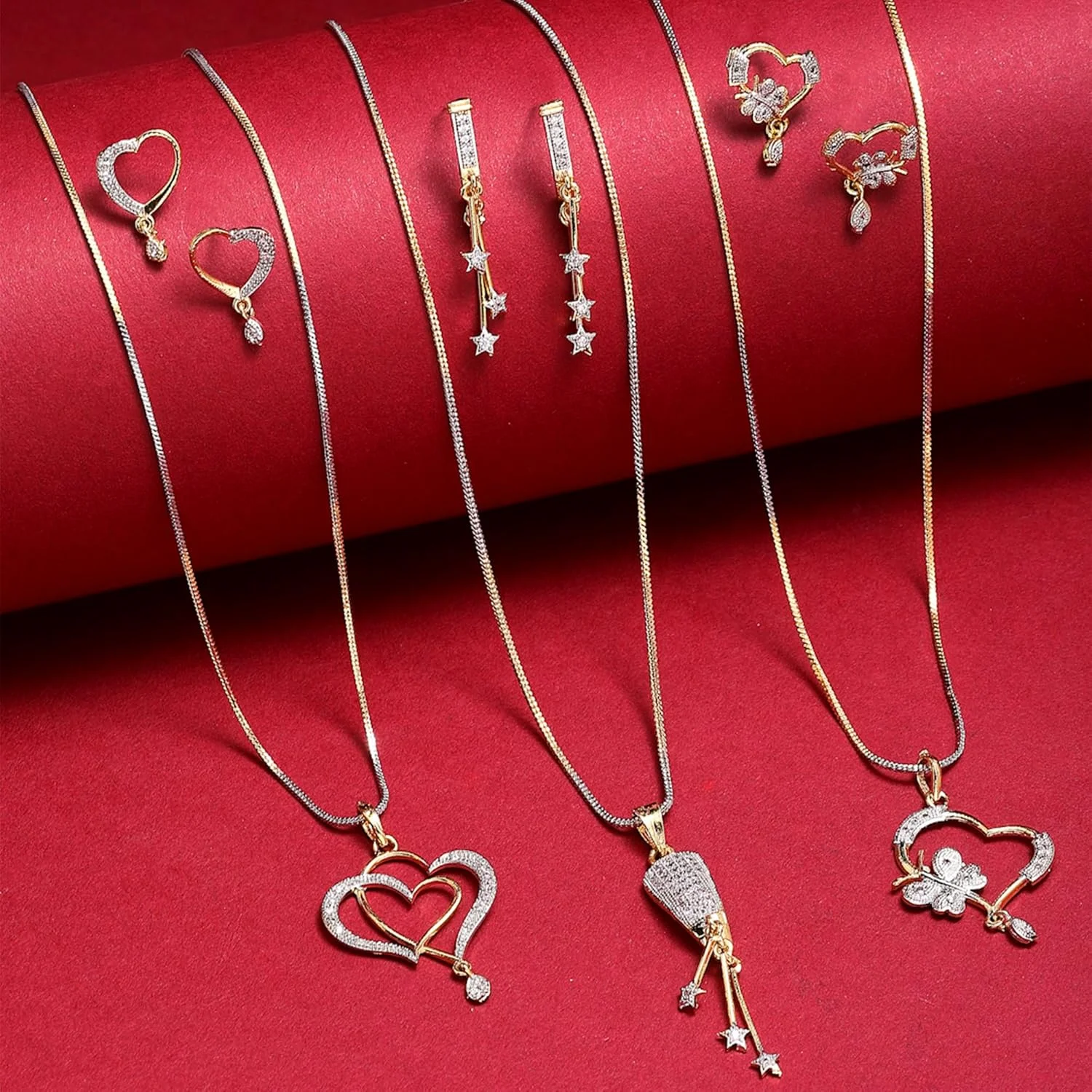 ست گردنبند و آویز زنانه و دخترانه آبکاری طلا از جنس فلز غیر قیمتی زنمه (ست 3 عددی) (چند رنگ) ست گردنبند و آویز زنانه و دخترانه آبکاری طلا از جنس فلز غیر قیمتی زنمه (ست 3 عددی) (چند رنگ)