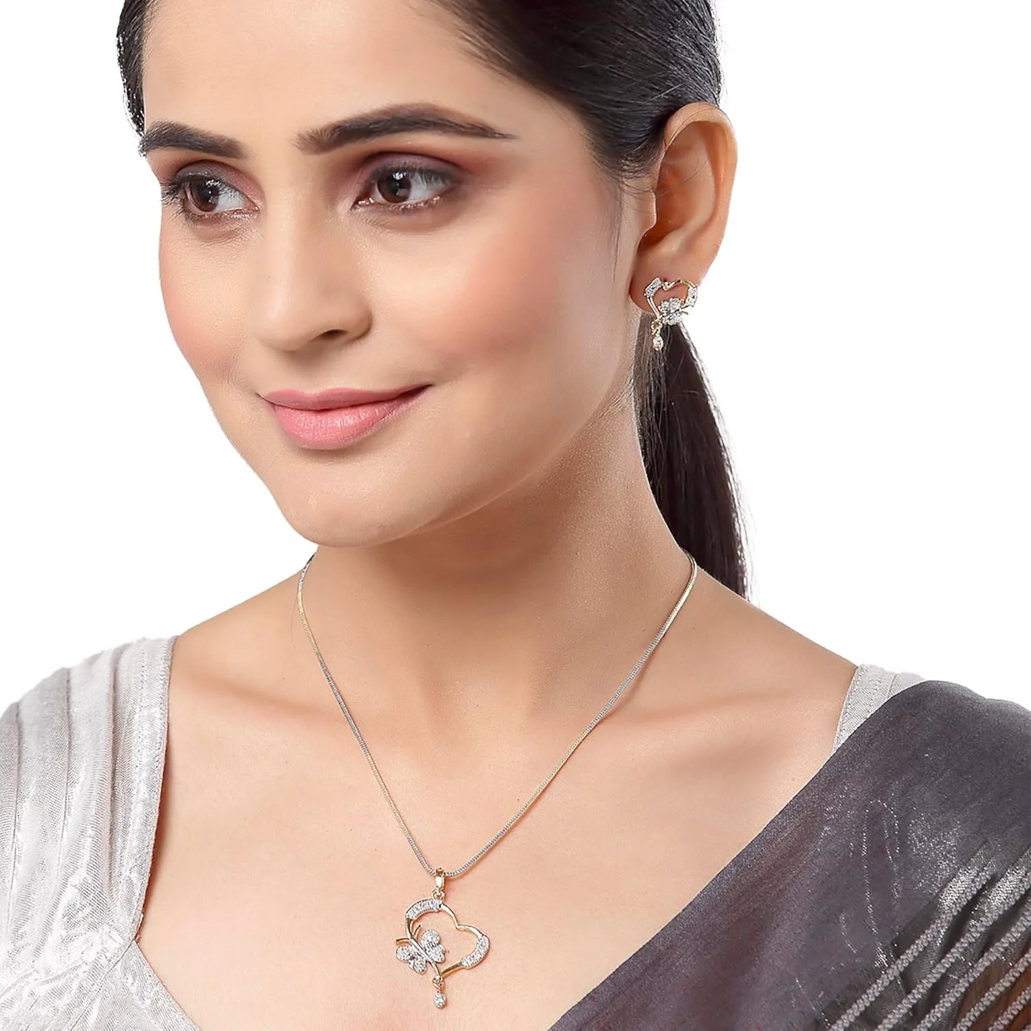 ست جواهرات زنانه Zeneme با روکش طلایی، طرح قلب الماس آمریکایی و گردنبند آویز کریستالی، ست 3 عددی (هدیه ویژه ولنتاین) ست جواهرات زنانه Zeneme با روکش طلایی، طرح قلب الماس آمریکایی و گردنبند آویز کریستالی، ست 3 عددی (هدیه ویژه ولنتاین)