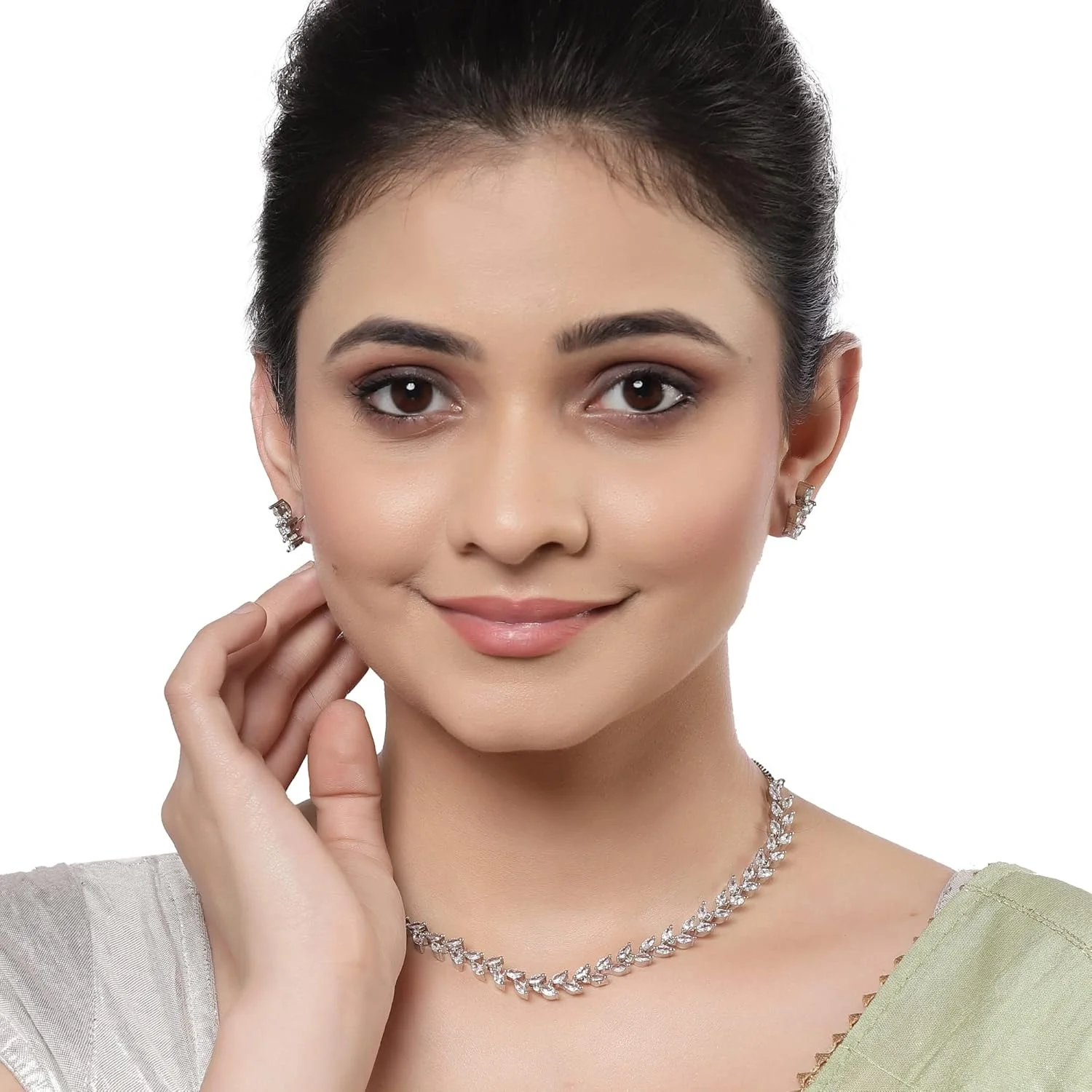 ست جواهرات زنانه با روکش رزگلد، طرح برگ، رز مشکی و سفید نگین‌دار