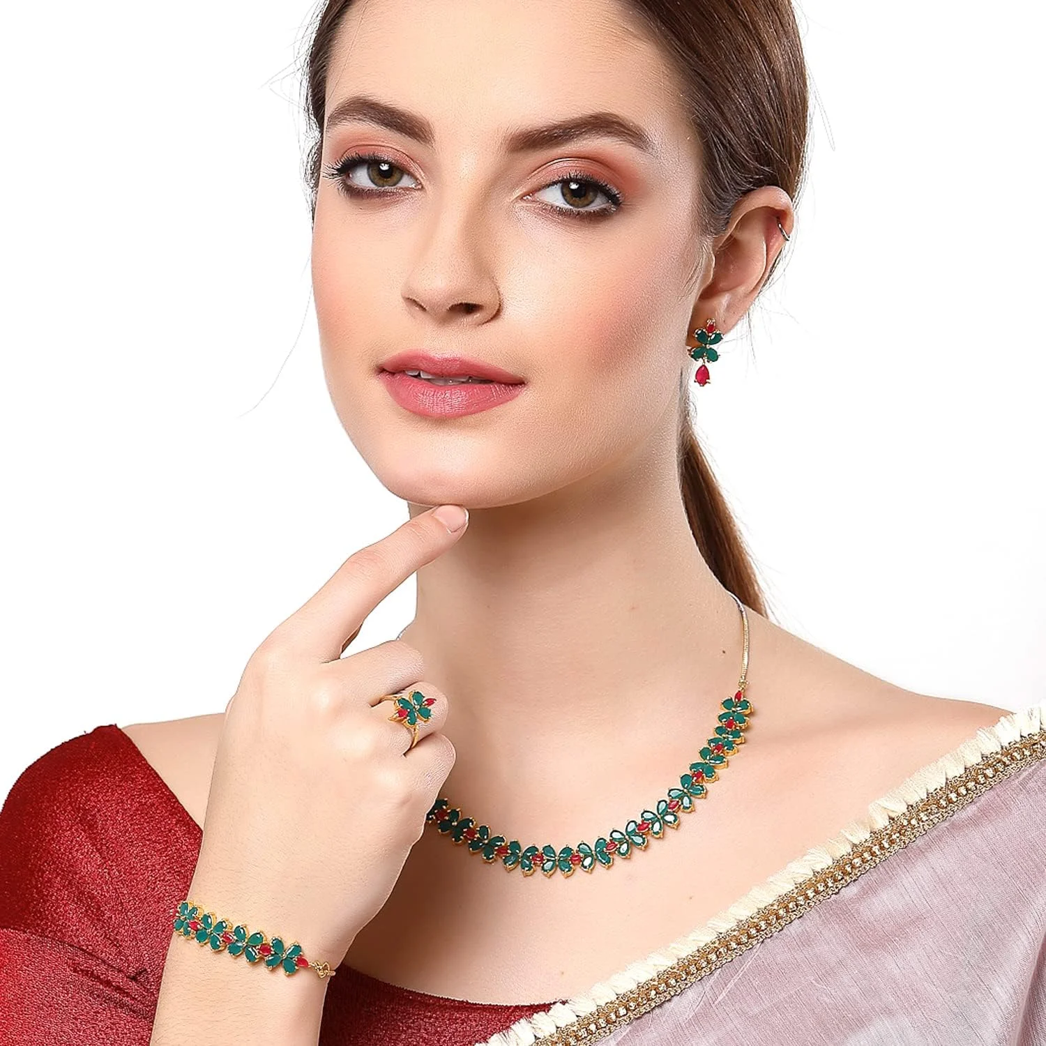 ست جواهرات زنانه Zeneme، ست گردنبند الماس آمریکایی به همراه گوشواره، دستبند و انگشتر برای دختران و زنان ست جواهرات زنانه Zeneme، ست گردنبند الماس آمریکایی به همراه گوشواره، دستبند و انگشتر برای دختران و زنان