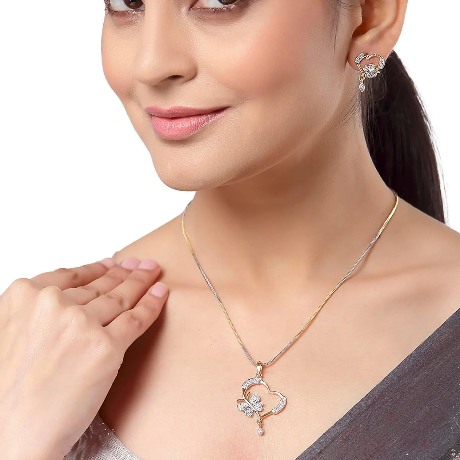 ست جواهرات زنانه Zeneme با روکش طلایی، طرح قلب الماس آمریکایی و گردنبند آویز کریستالی، ست 3 عددی (هدیه ویژه ولنتاین) ست جواهرات زنانه Zeneme با روکش طلایی، طرح قلب الماس آمریکایی و گردنبند آویز کریستالی، ست 3 عددی (هدیه ویژه ولنتاین)