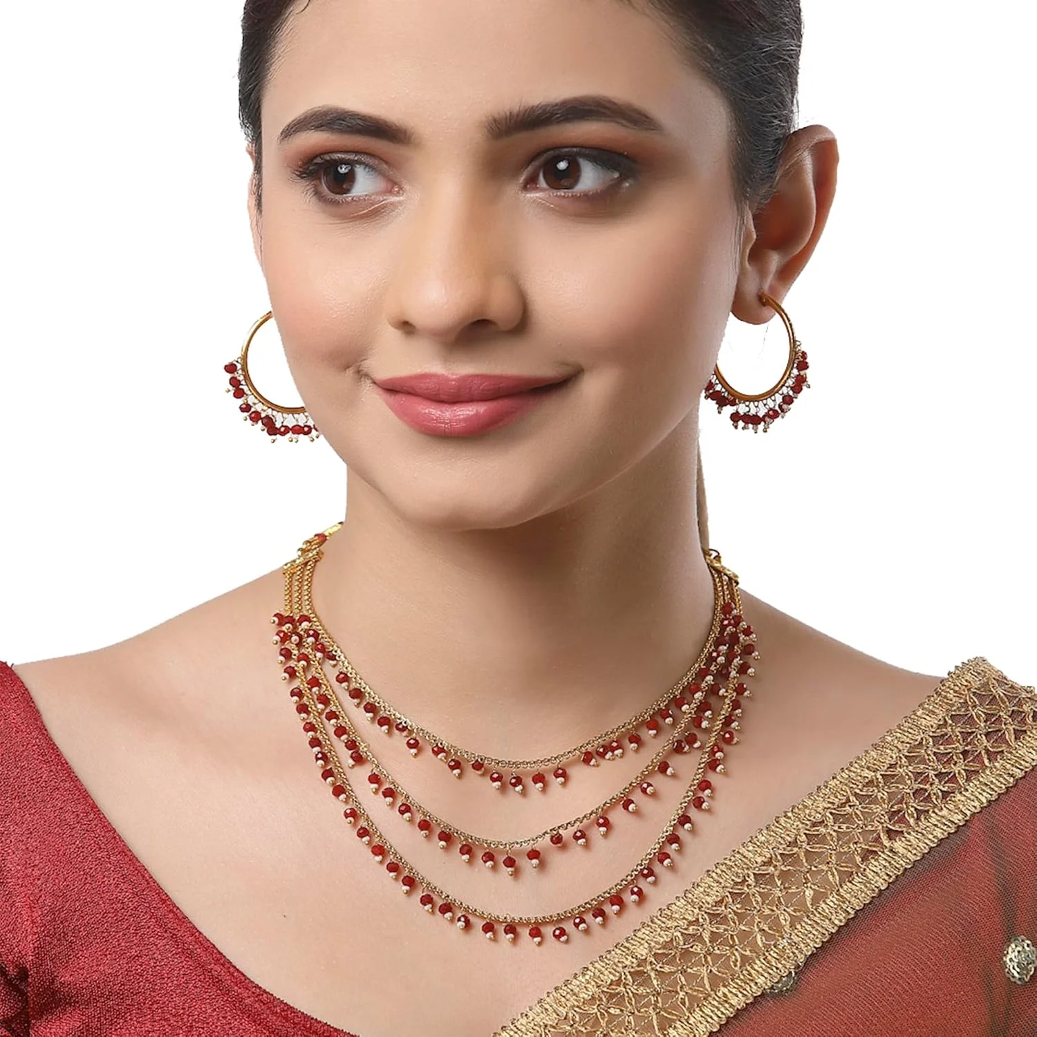 ست گردنبند سه لایه مروارید چند رنگ با روکش طلایی و گوشواره زنانه دخترانه سنتی Zeneme ست گردنبند سه لایه مروارید چند رنگ با روکش طلایی و گوشواره زنانه دخترانه سنتی Zeneme