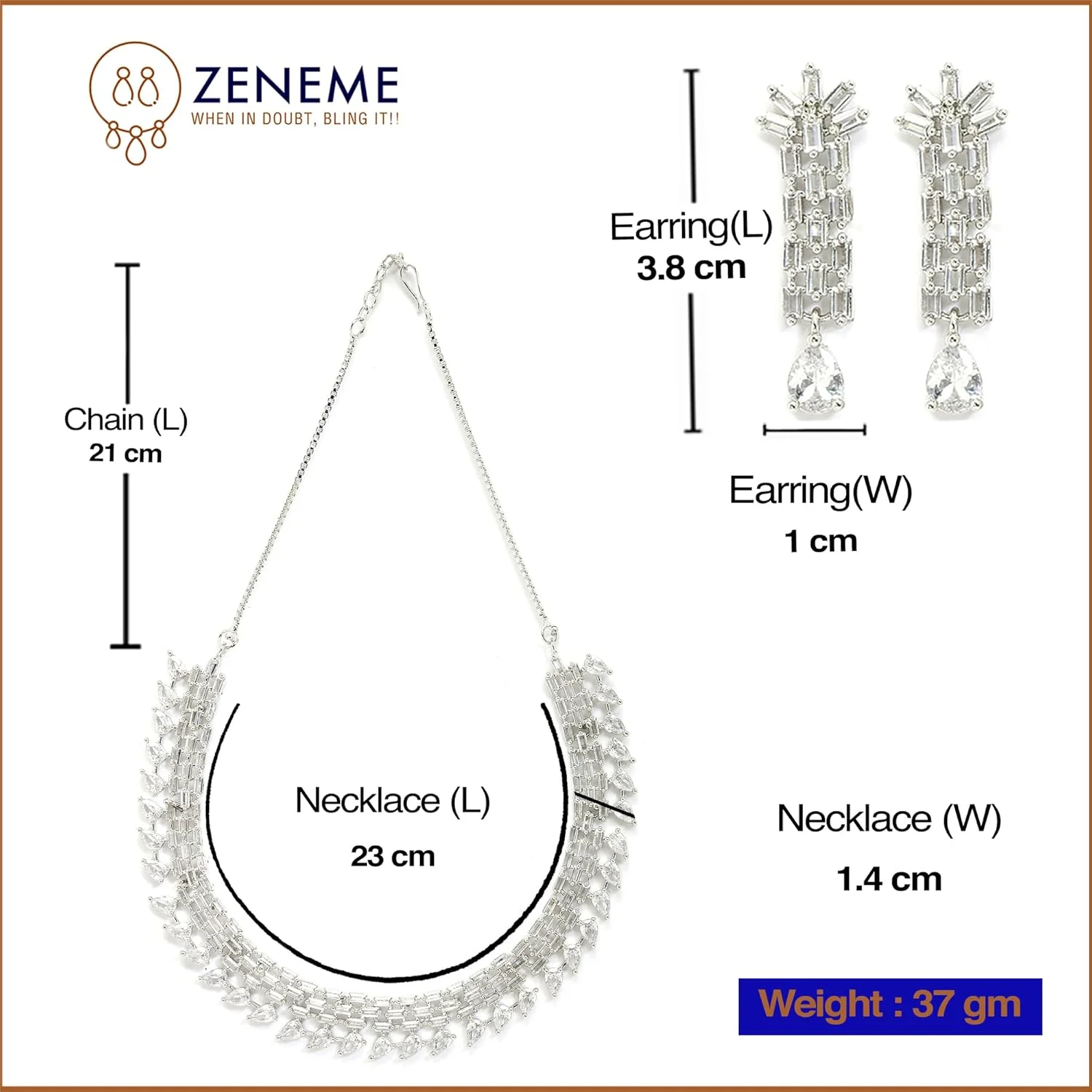 ست گردنبند و گوشواره زنانه و دخترانه نگین دار ZENEME با روکش رودیوم و نگین های الماس آمریکایی ست گردنبند و گوشواره زنانه و دخترانه نگین دار ZENEME با روکش رودیوم و نگین های الماس آمریکایی