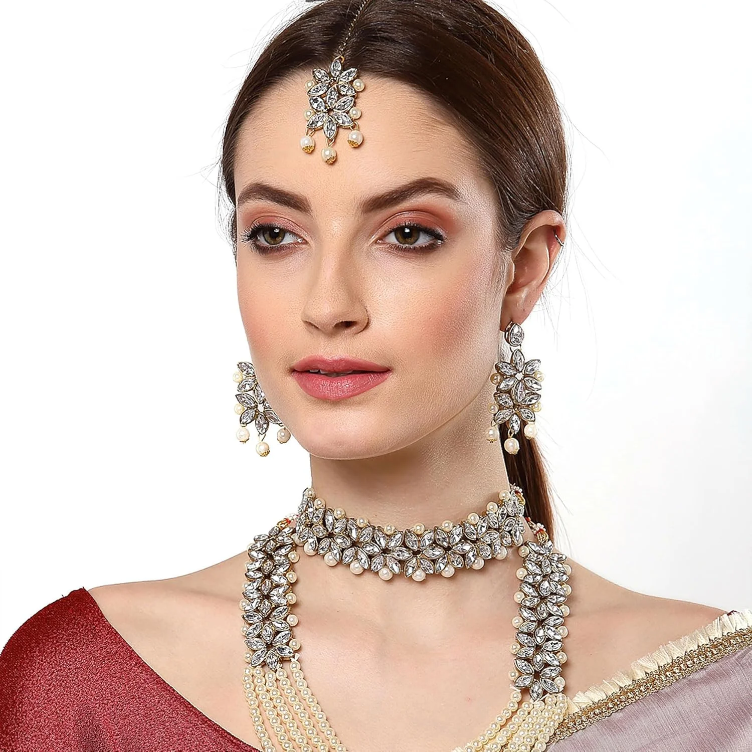 ست جواهرات زنانه Zeneme، نیم ست عروس با روکش طلا، شامل گردنبند چوکر و گردنبند بلند به همراه گوشواره و مانگ تیکا برای جواهرات عروسی، مناسب زنان و دختران ست جواهرات زنانه Zeneme، نیم ست عروس با روکش طلا، شامل گردنبند چوکر و گردنبند بلند به همراه گوشواره و مانگ تیکا برای جواهرات عروسی، مناسب زنان و دختران