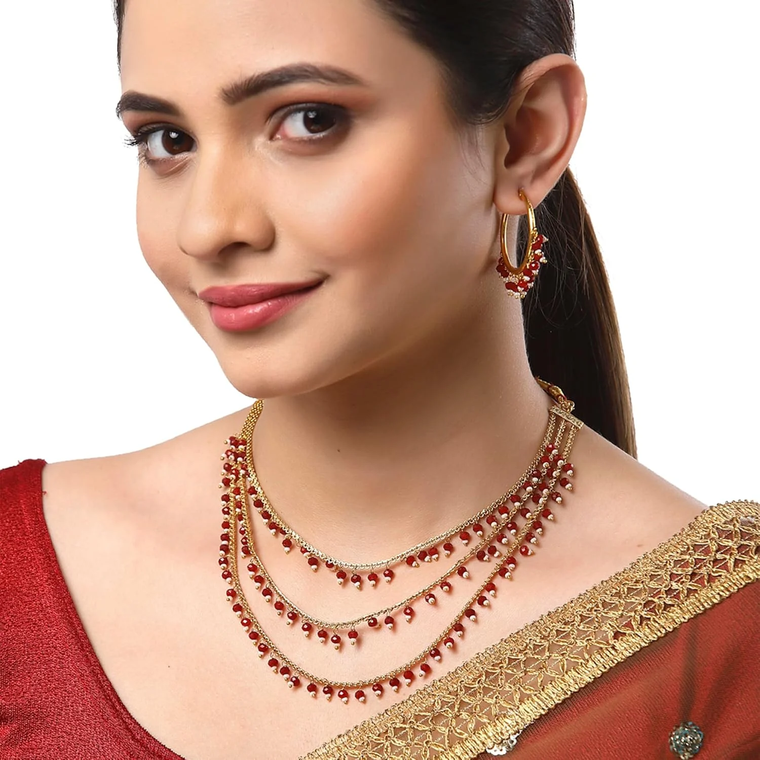 ست گردنبند سه لایه مروارید چند رنگ با روکش طلایی و گوشواره زنانه دخترانه سنتی Zeneme ست گردنبند سه لایه مروارید چند رنگ با روکش طلایی و گوشواره زنانه دخترانه سنتی Zeneme